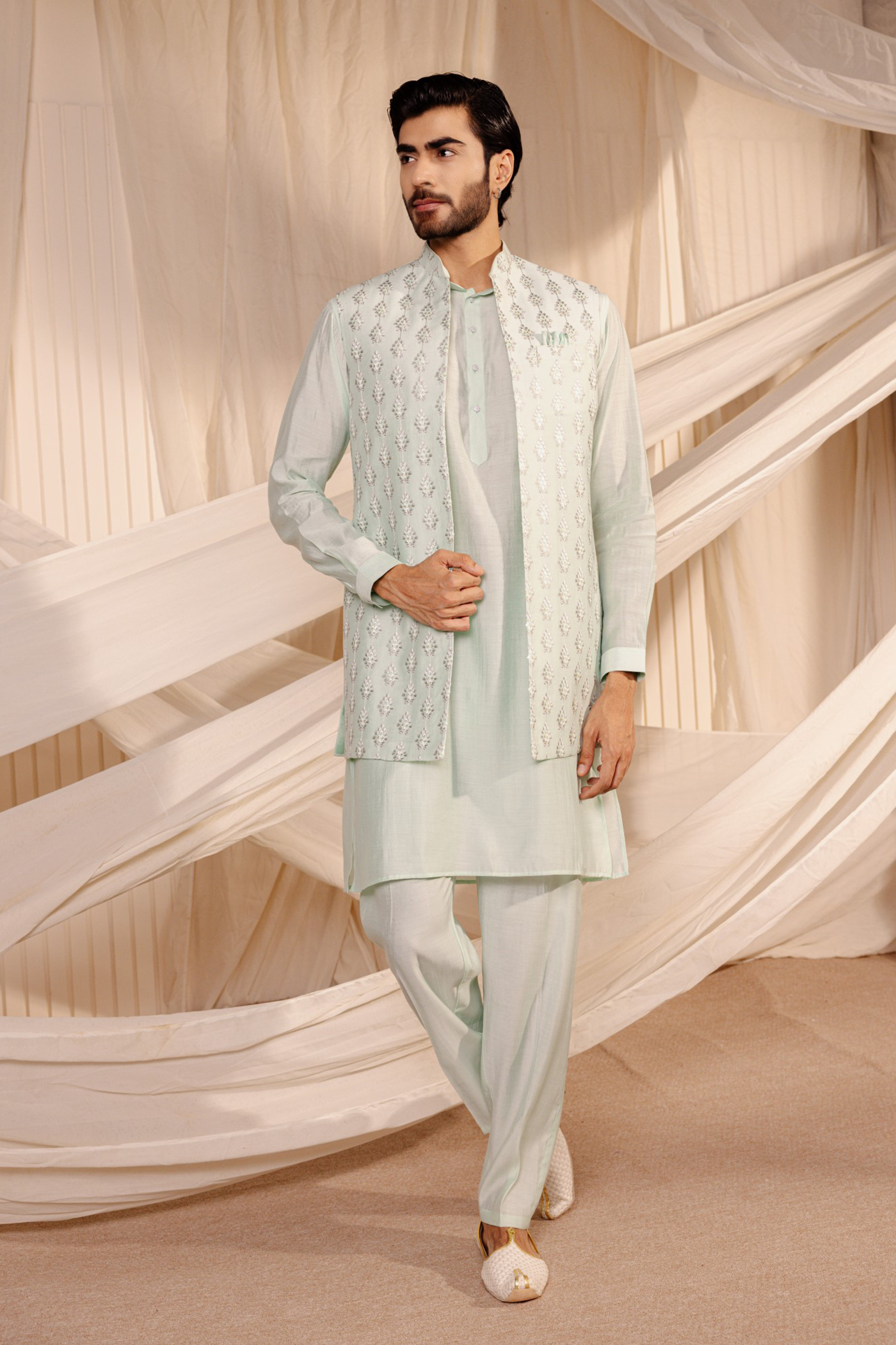 Sky Blue Long Jodhpuri Jacket Kurta