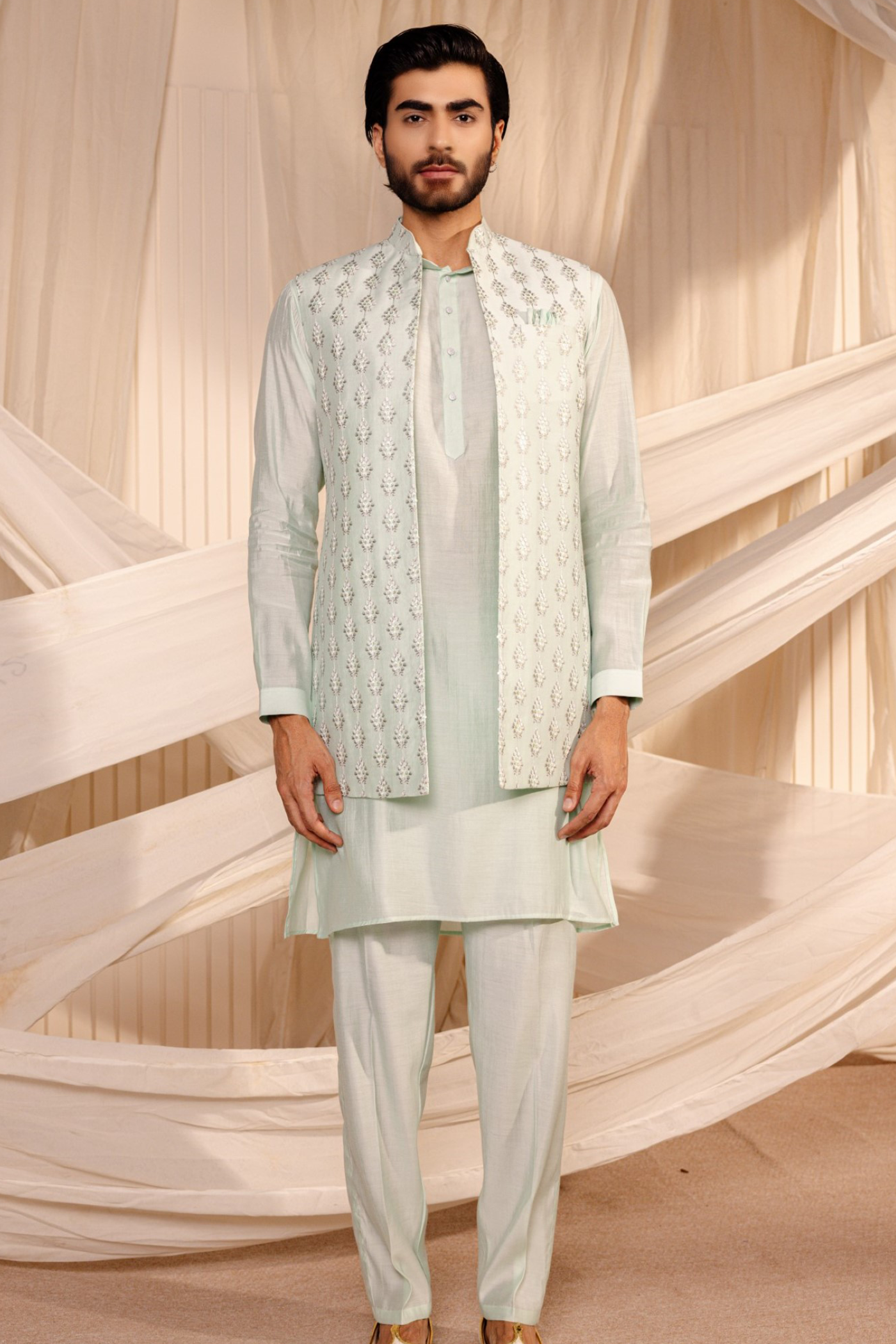 Sky Blue Long Jodhpuri Jacket Kurta