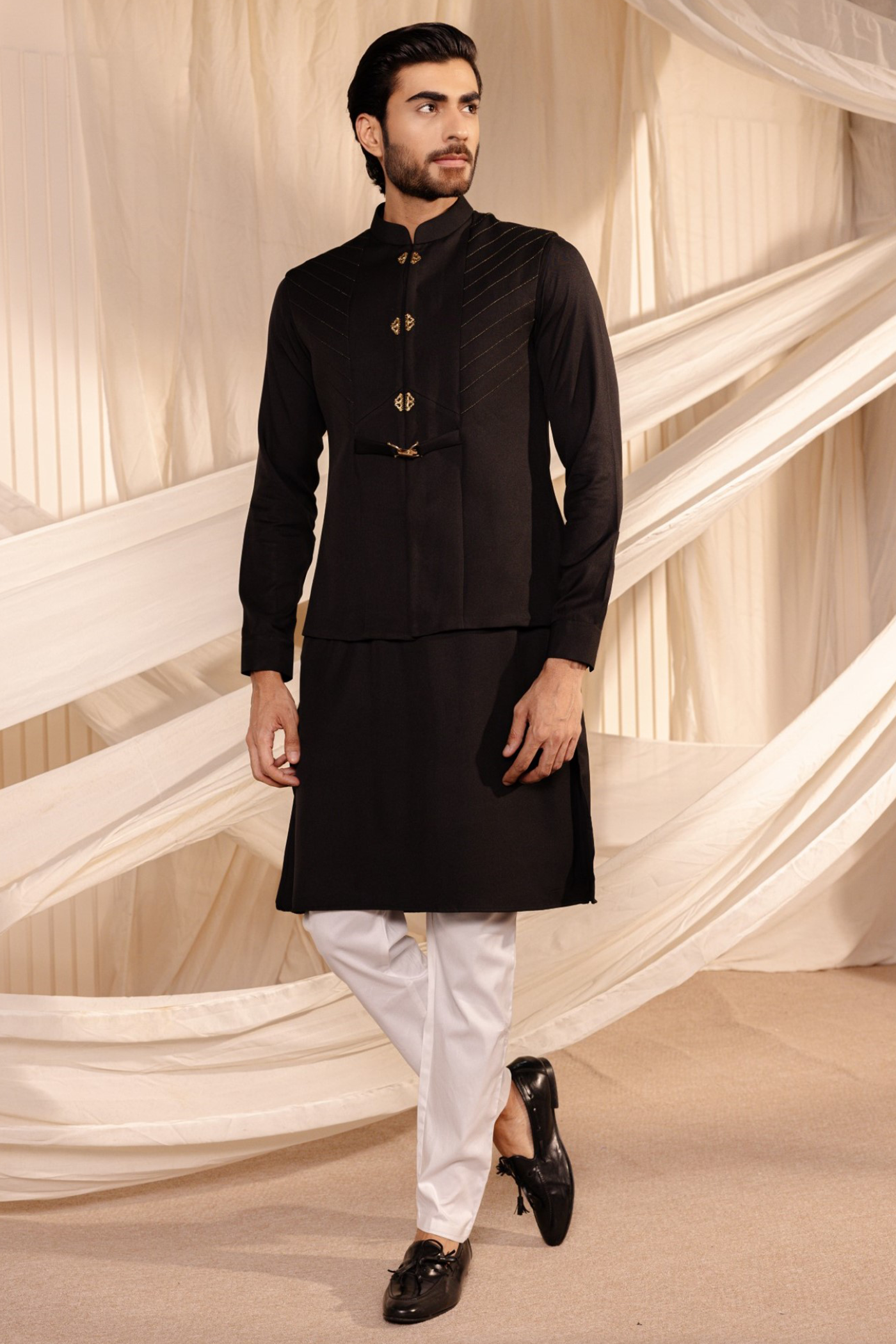 Black Colour Long Sleeve Jodhpuri Jacket Kurta