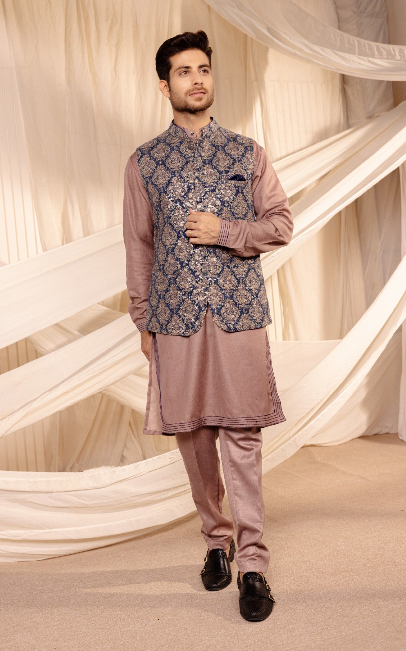 Embroidery Jodhpuri Navy Jacket Kurta