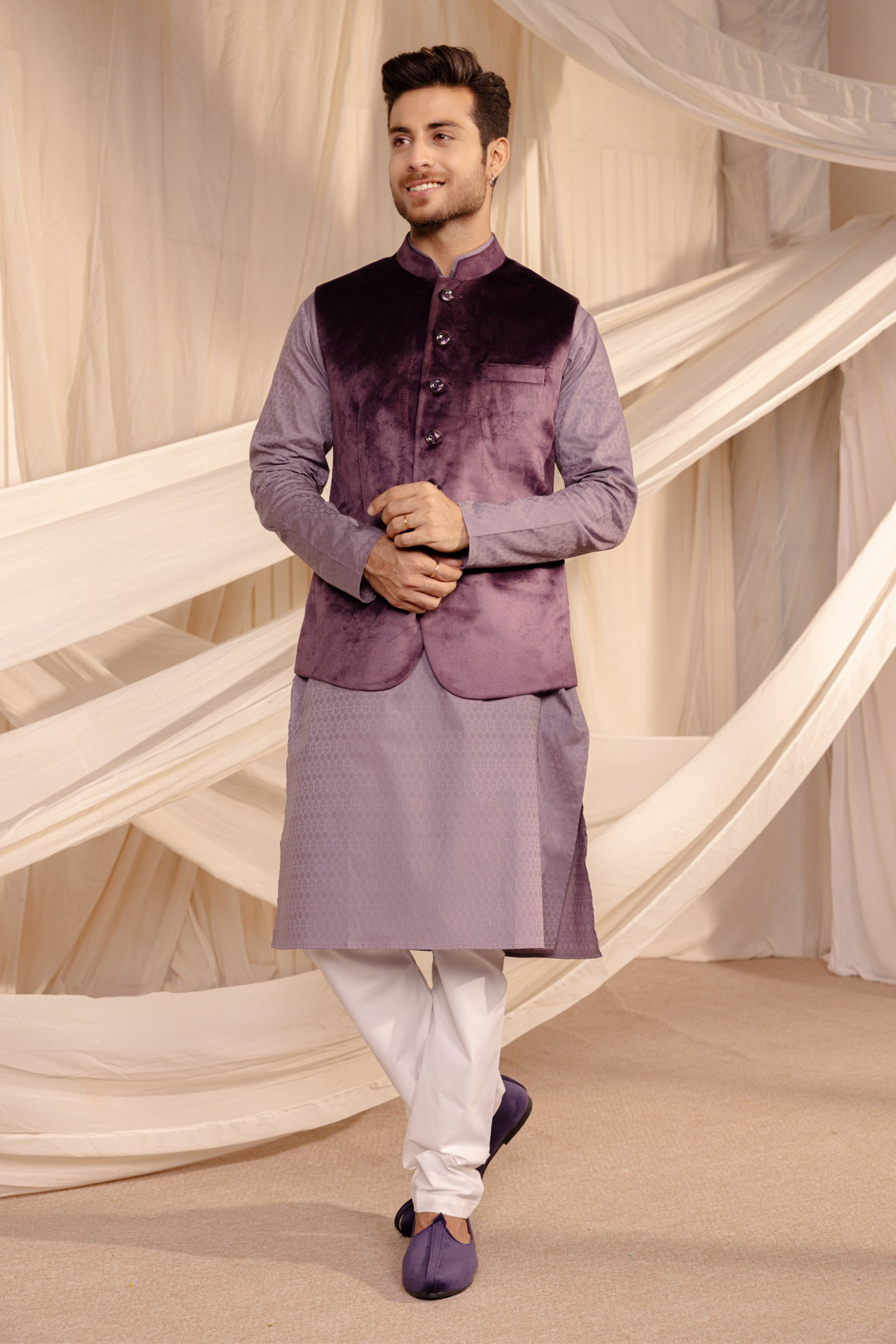 Onion Color Kurta Pajama - Main Image