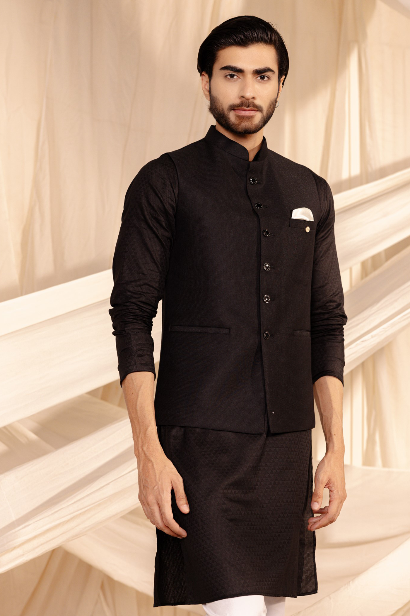 Black Colour Long Sleeve Jodhpuri Jacket Kurta