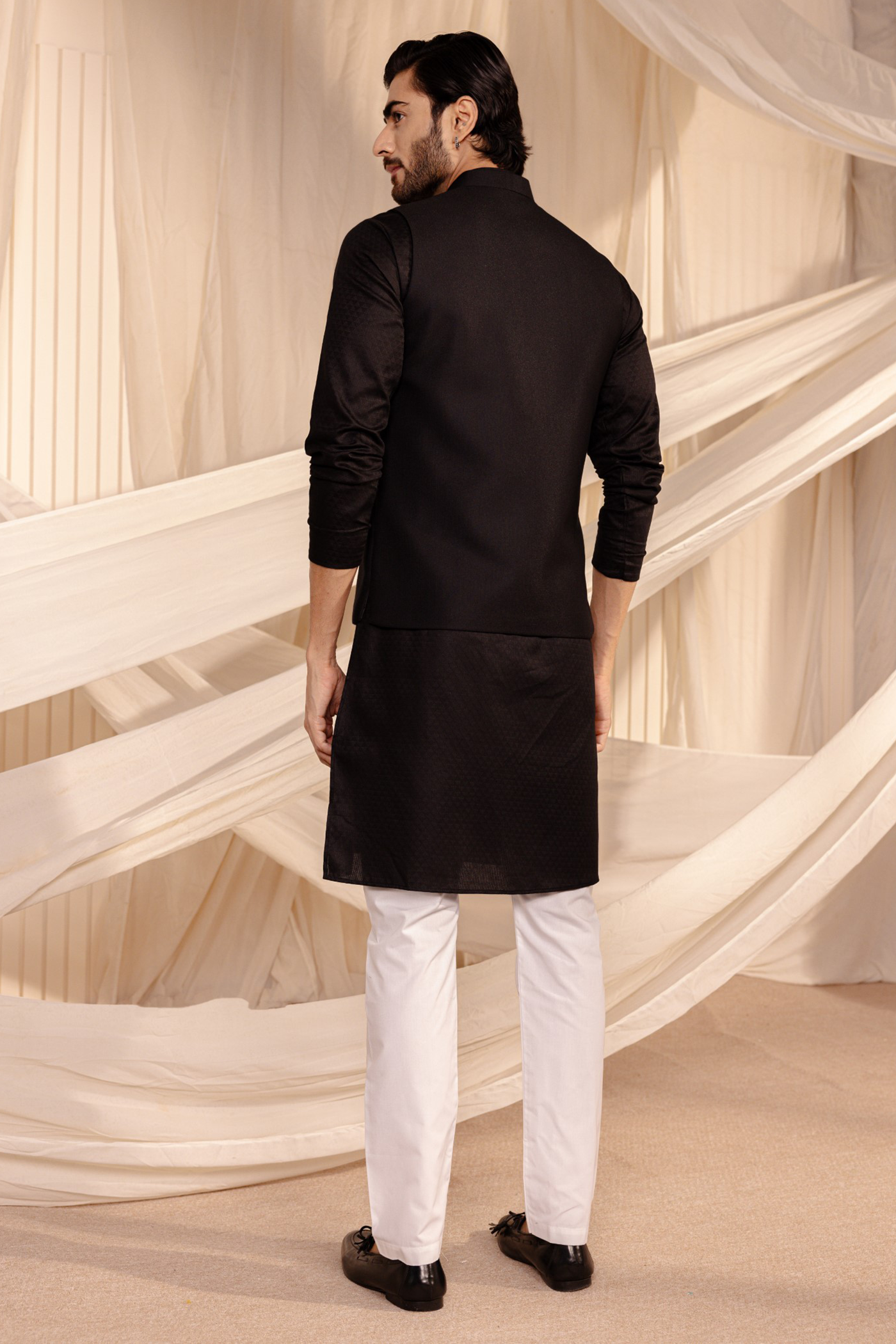 Black Color Plain Jodhpuri Waist Coat For Men