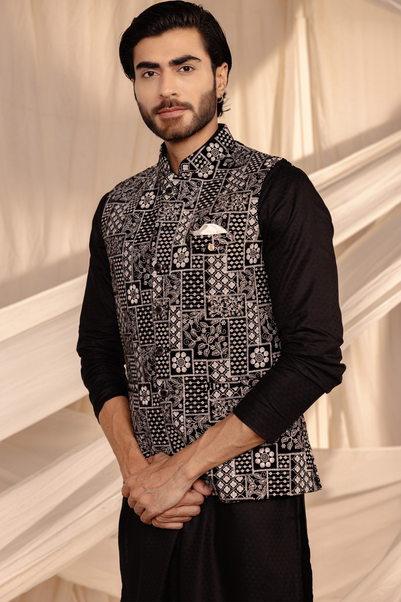 black kurta pajama with jacket