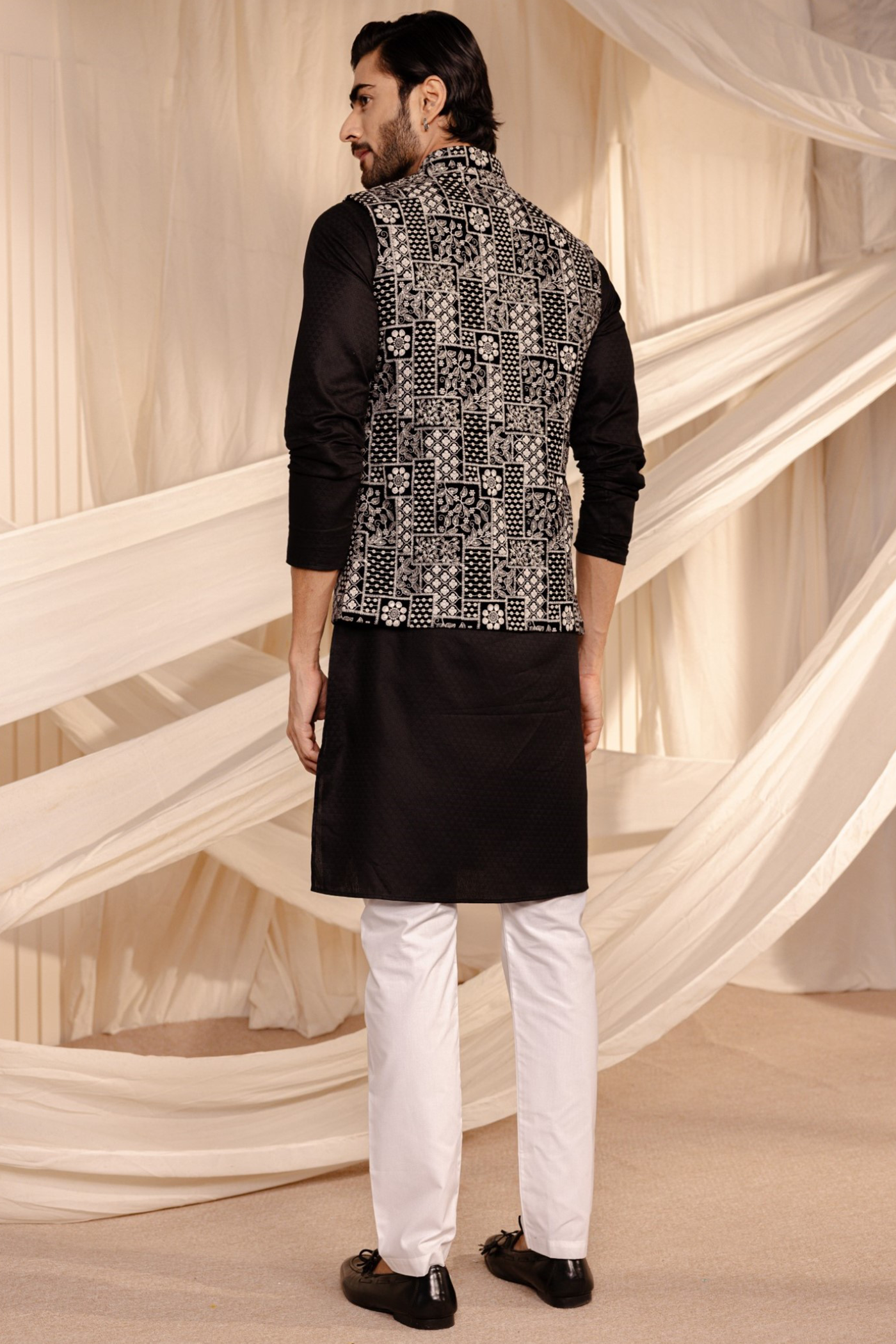 black kurta pajama with jacket