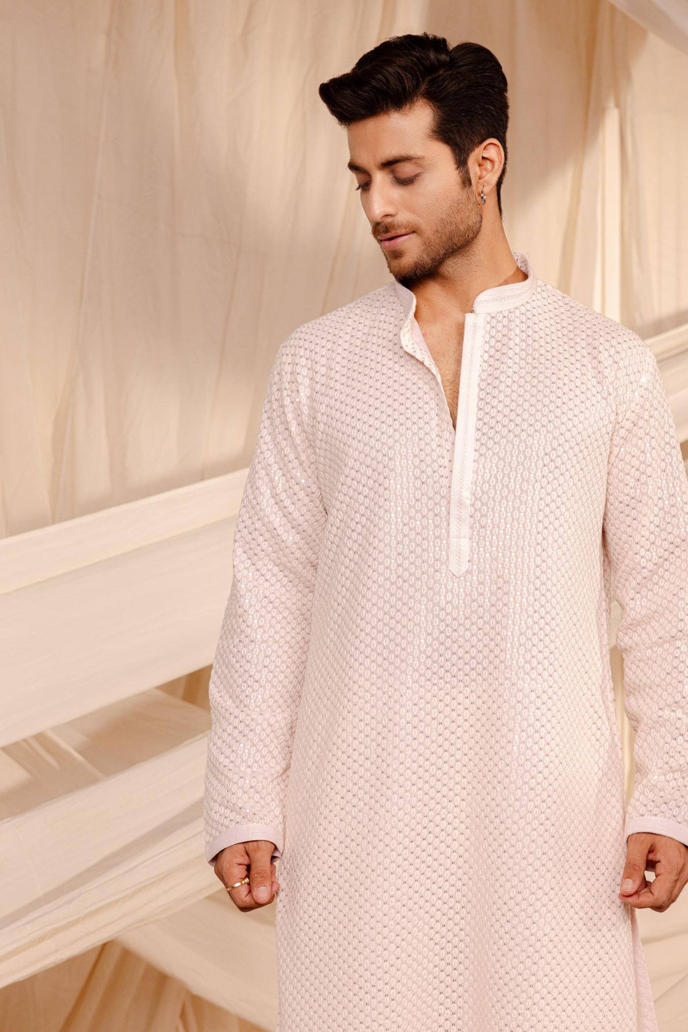 Peach Color Embroidery Kurta Pajama For Man