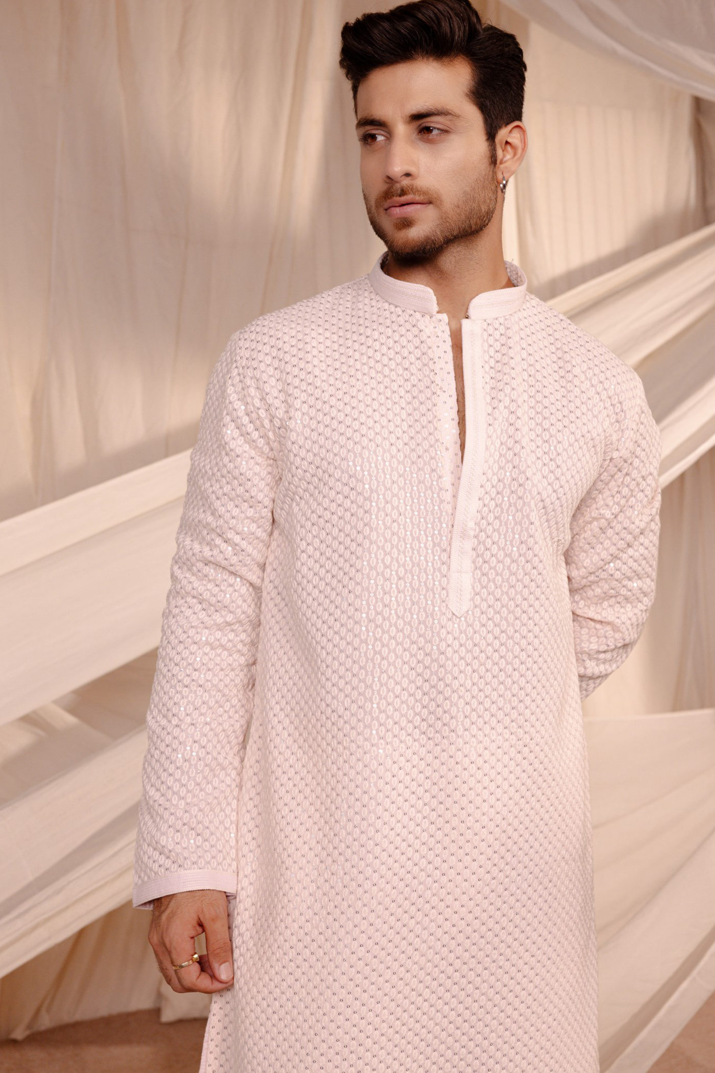 Peach Color Embroidery Kurta Pajama For Man