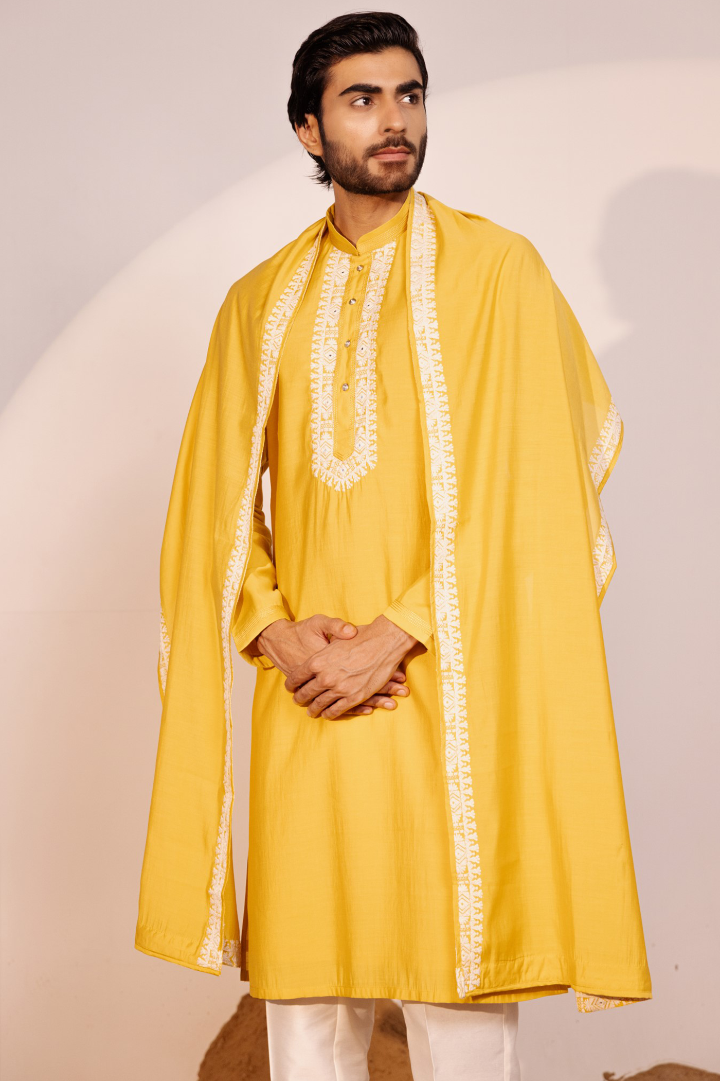 Embroidery Jodhpuri Yellow Kurta Pajama