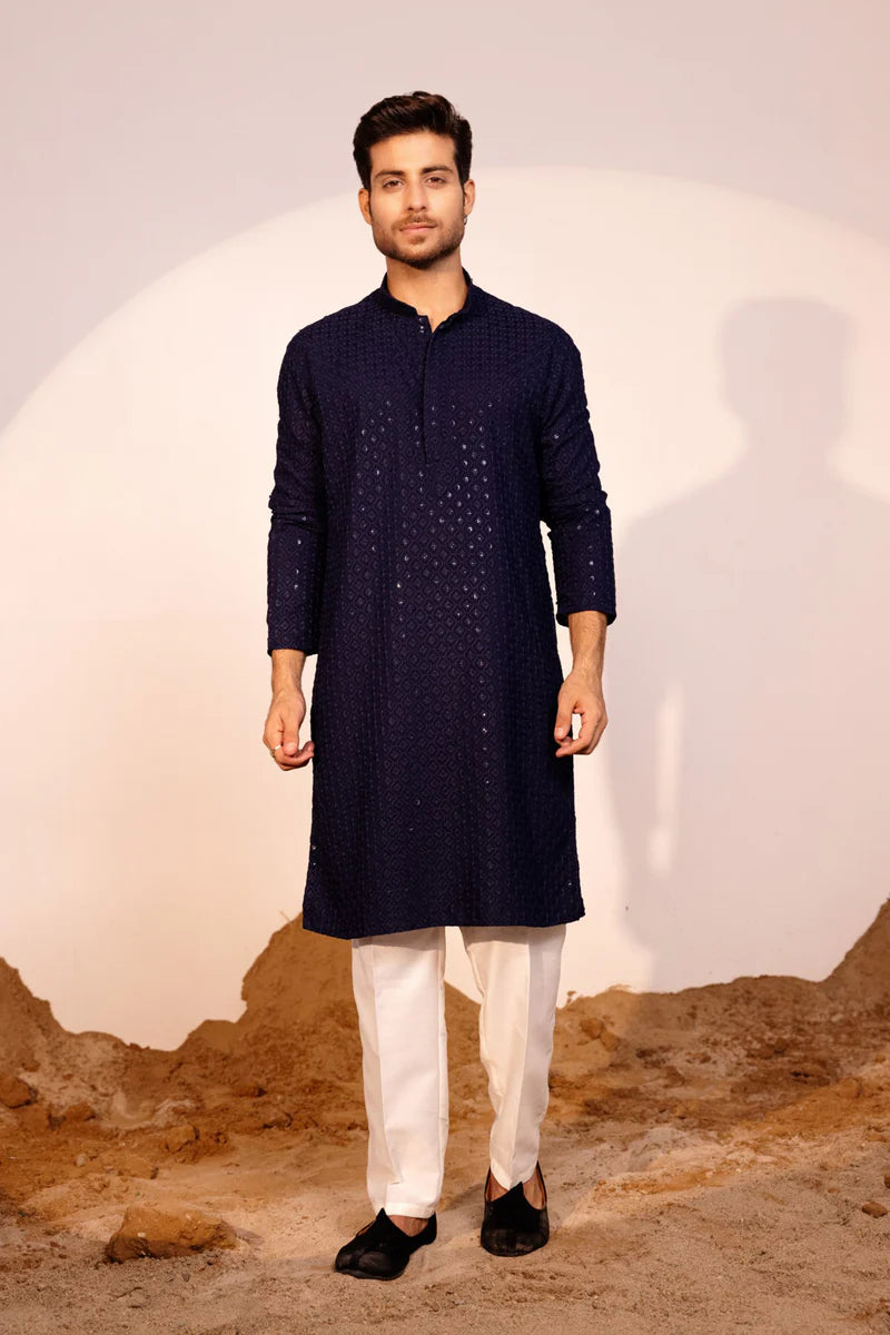 Black Color Embroidery Lakhnavi Style Kurta Pajama