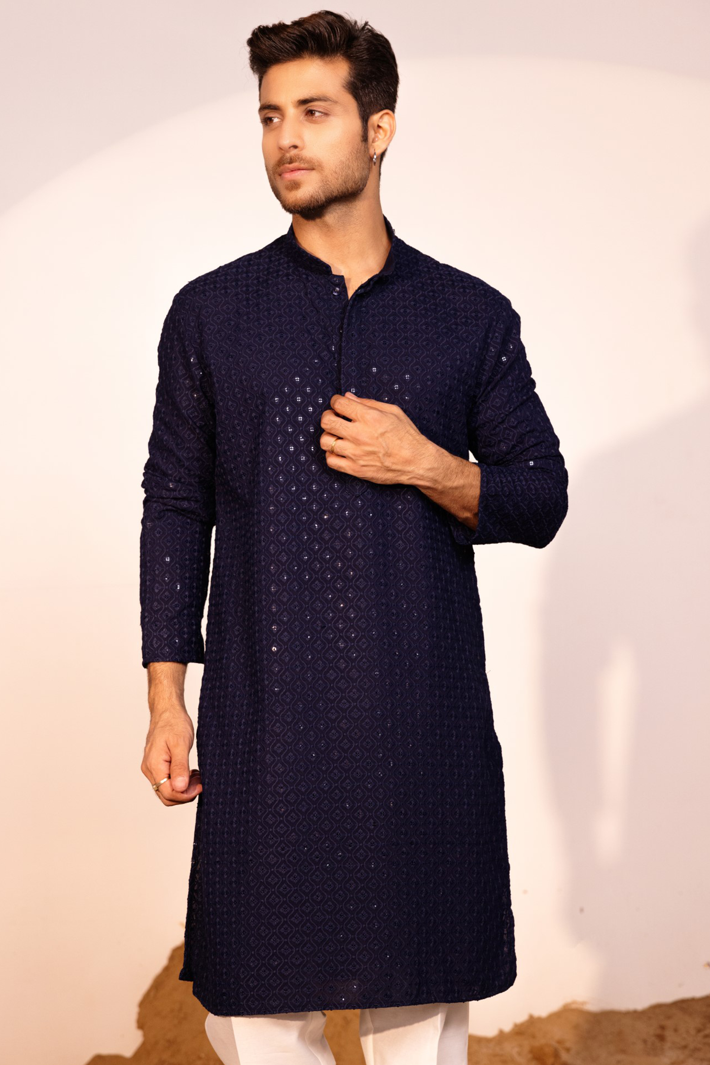 Navy Color Kurta Pajama For Men