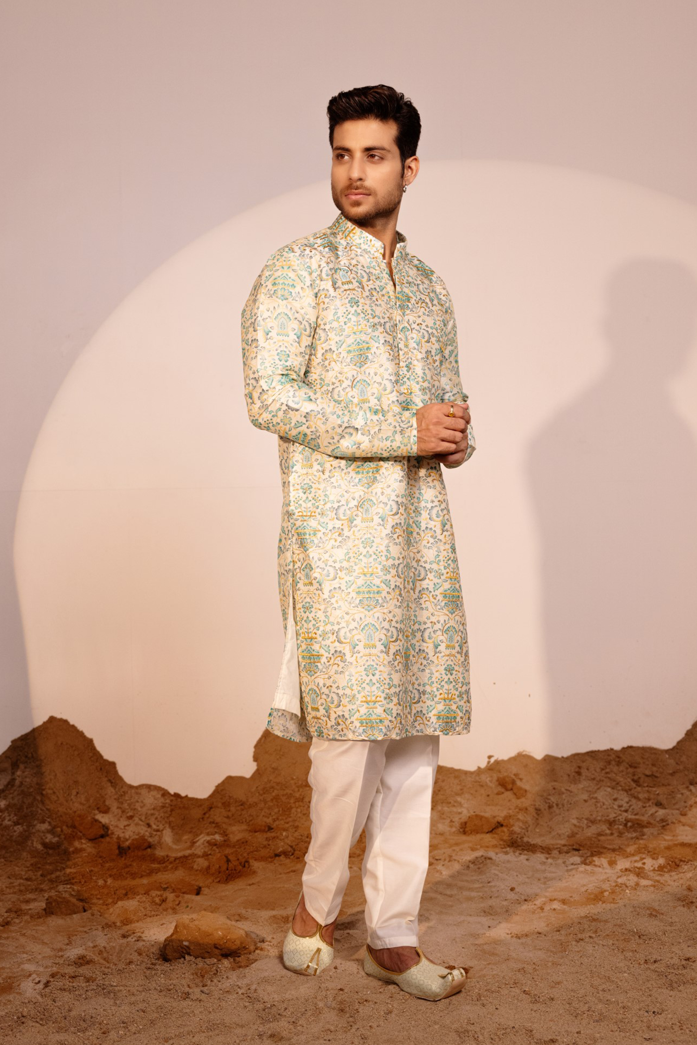 Grey Color Embroidery Kurta Pajama