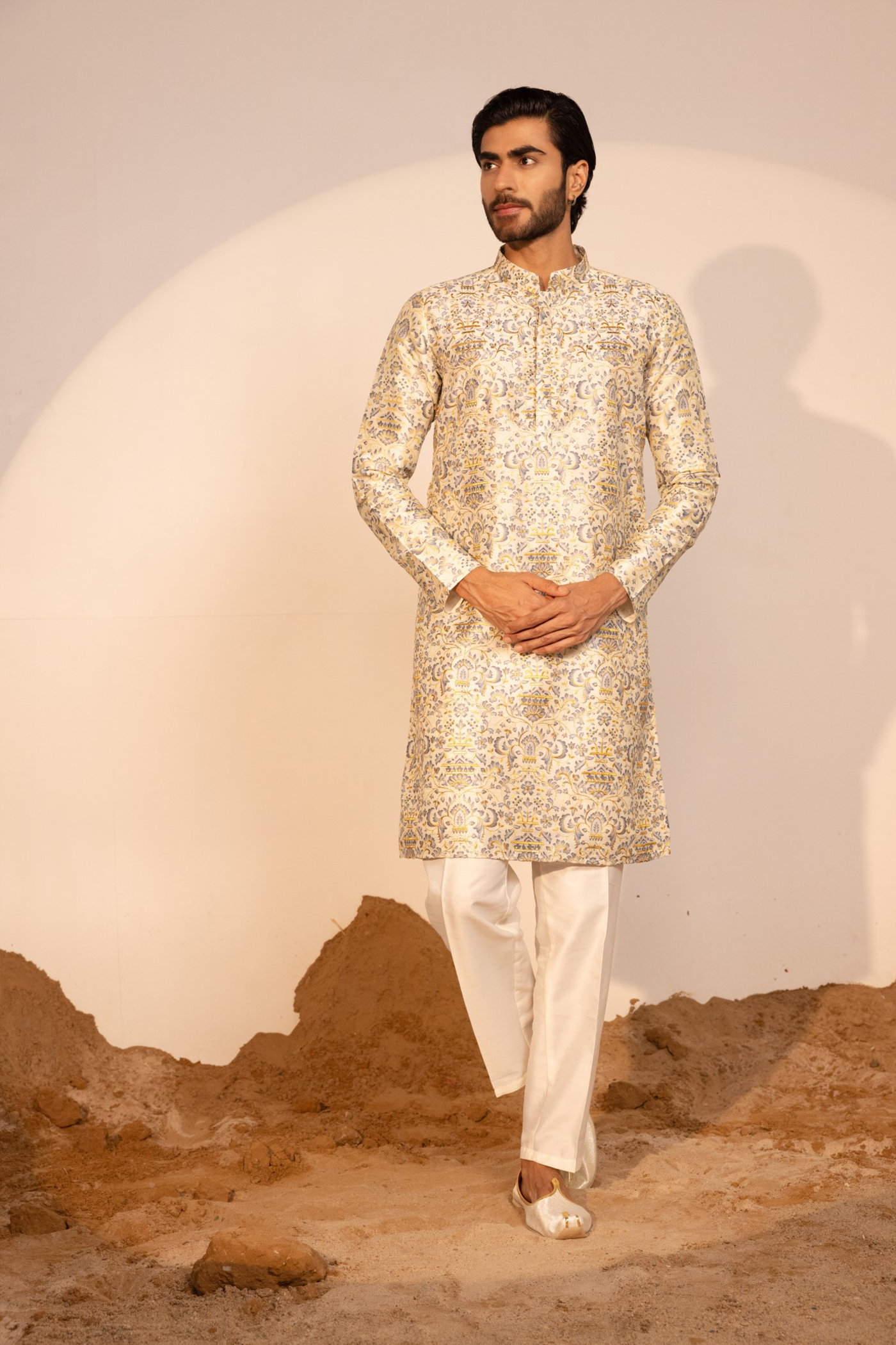 Grey Color Embroidery Designer Kurta Pajama