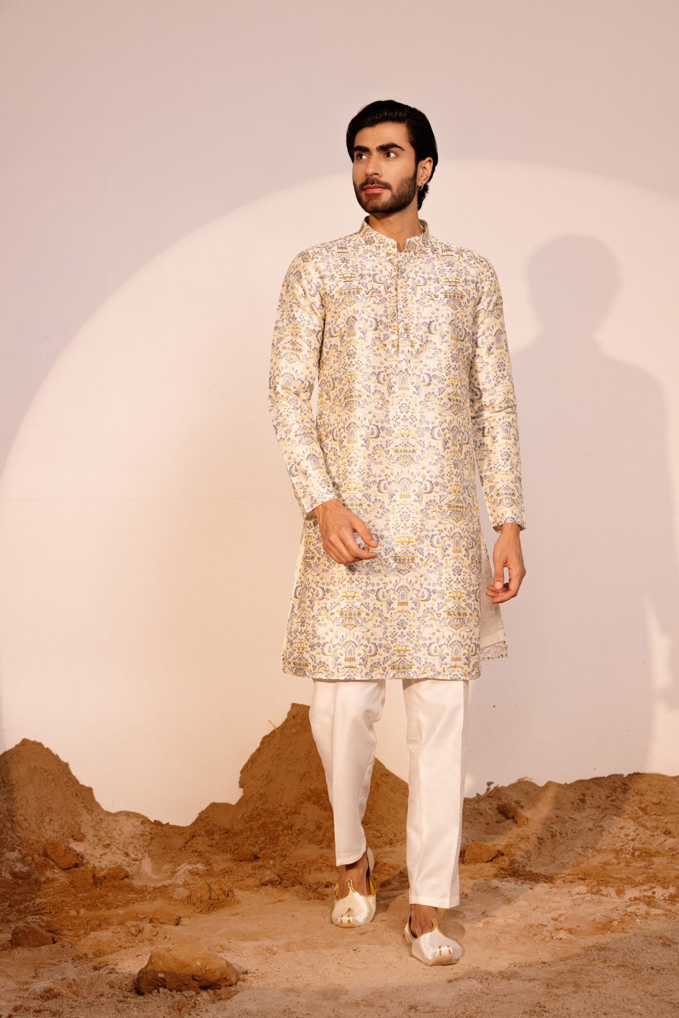 Grey Color Embroidery Designer Kurta Pajama