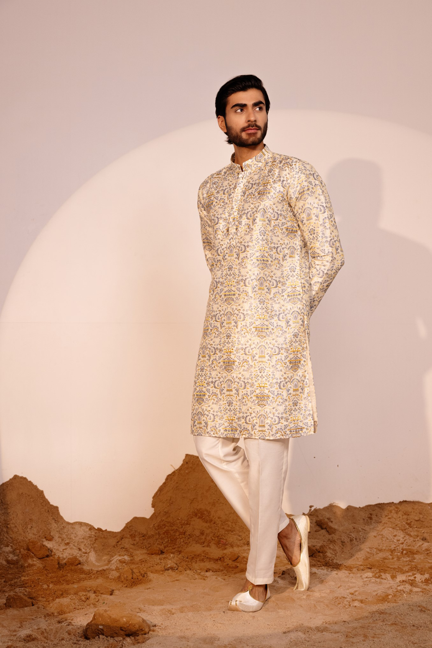 Grey Color Embroidery Designer Kurta Pajama