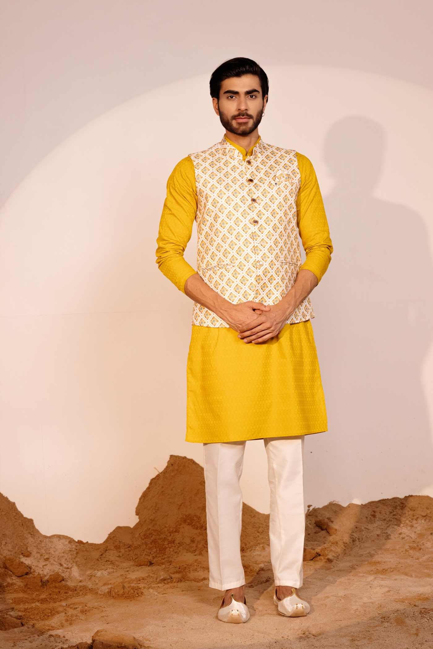 Mustard Yellow Color Kurta Pajama - Main Image