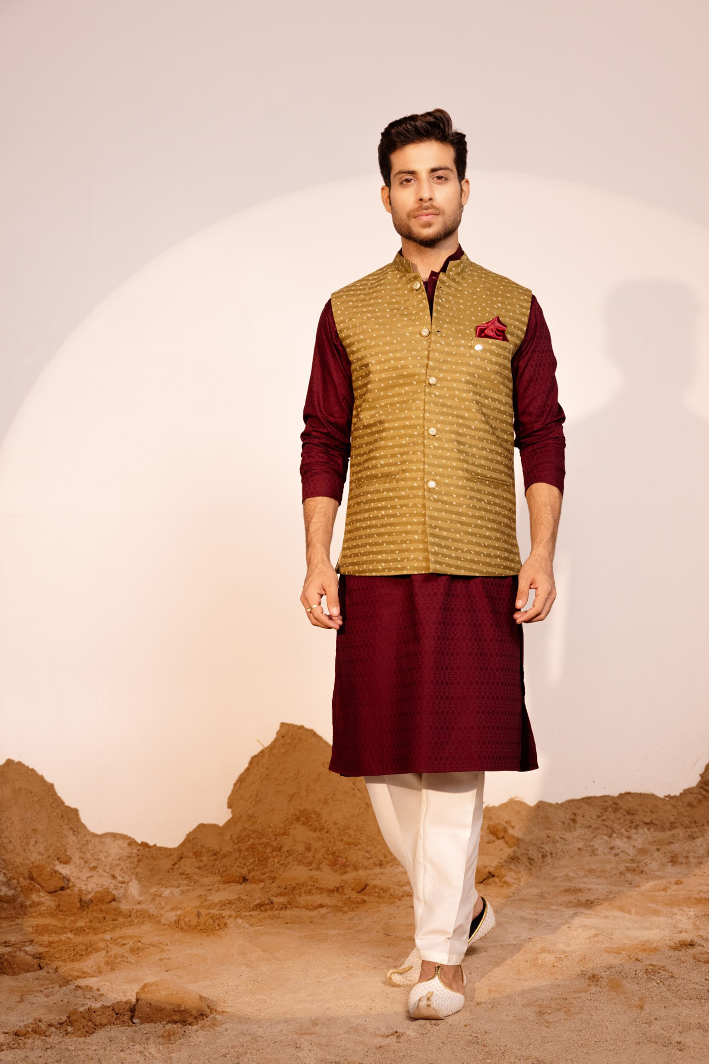 Green Color Print Jodhpuri Waist Coat