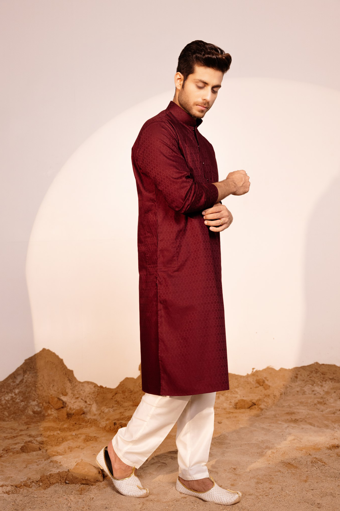 Mehroon Color Plain Kurta Pajama For Men