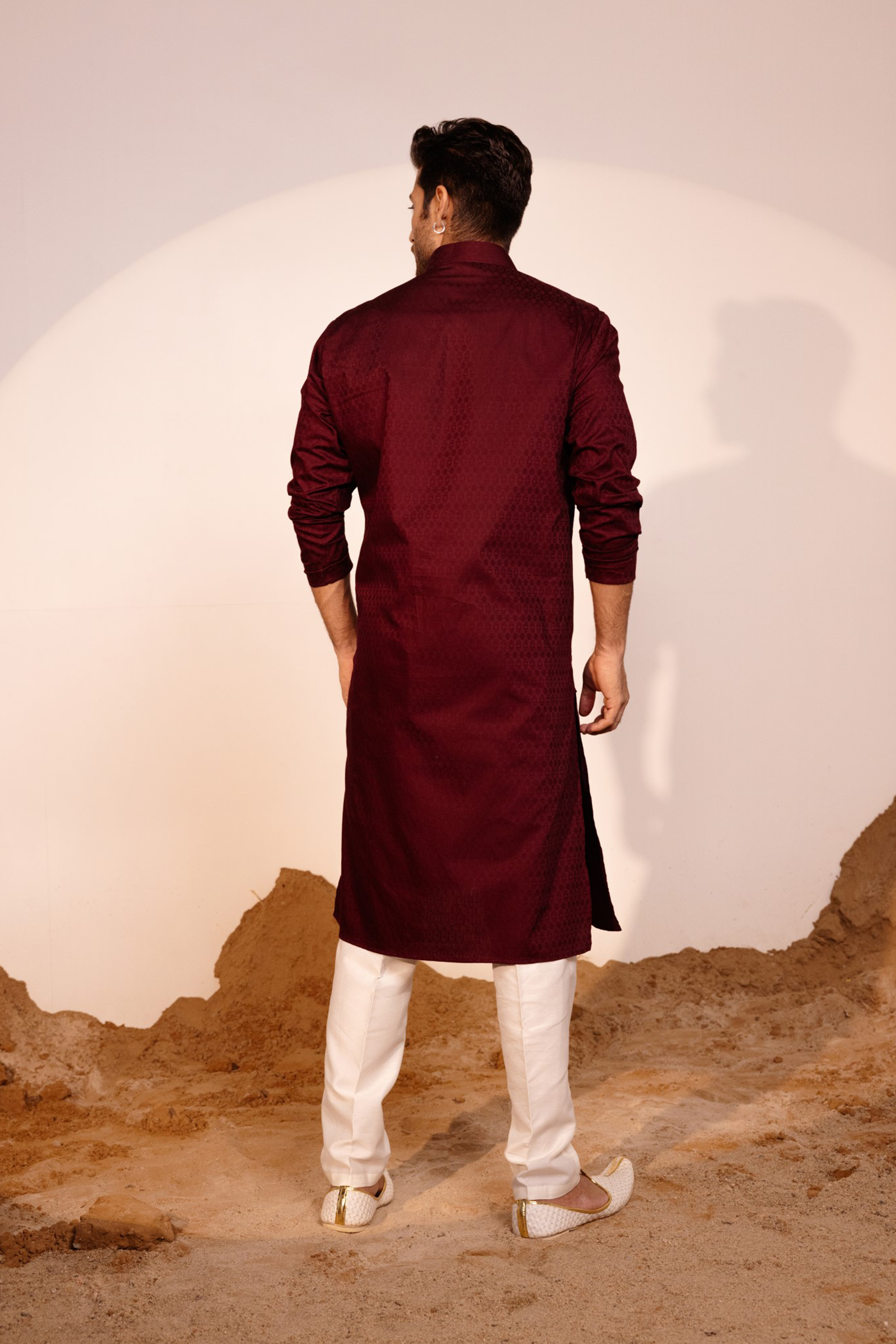 Mehroon Color Plain Kurta Pajama For Men