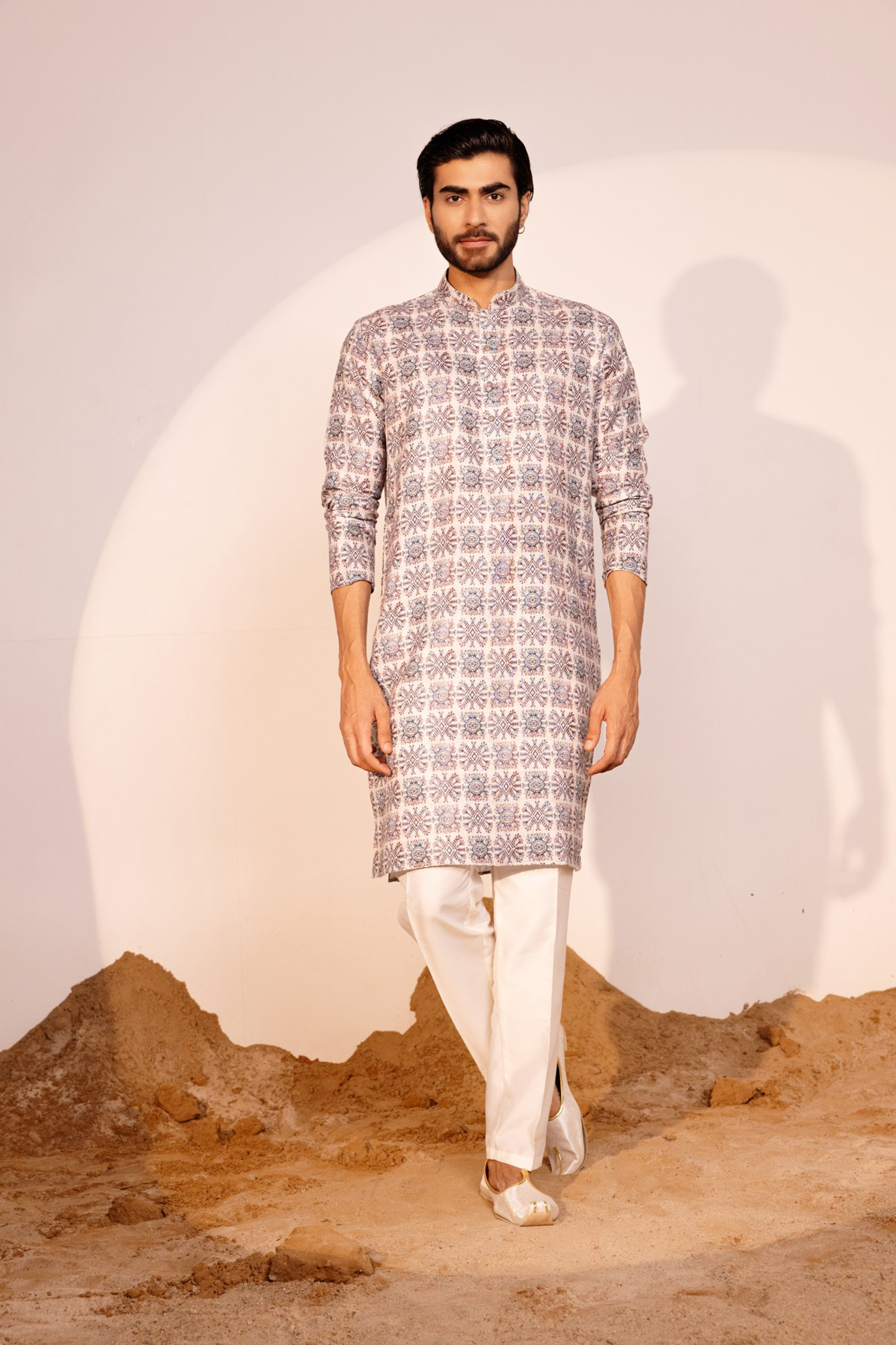 Cream Blue Color kurta pajama