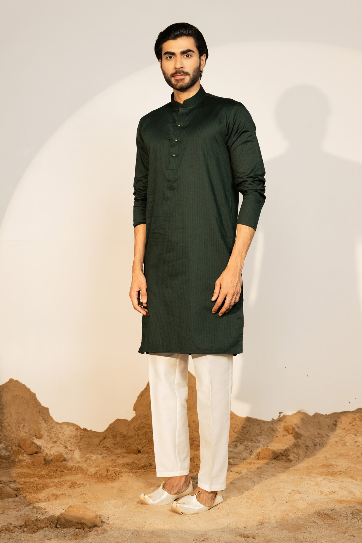 Green Color Plain Kurta Pajama