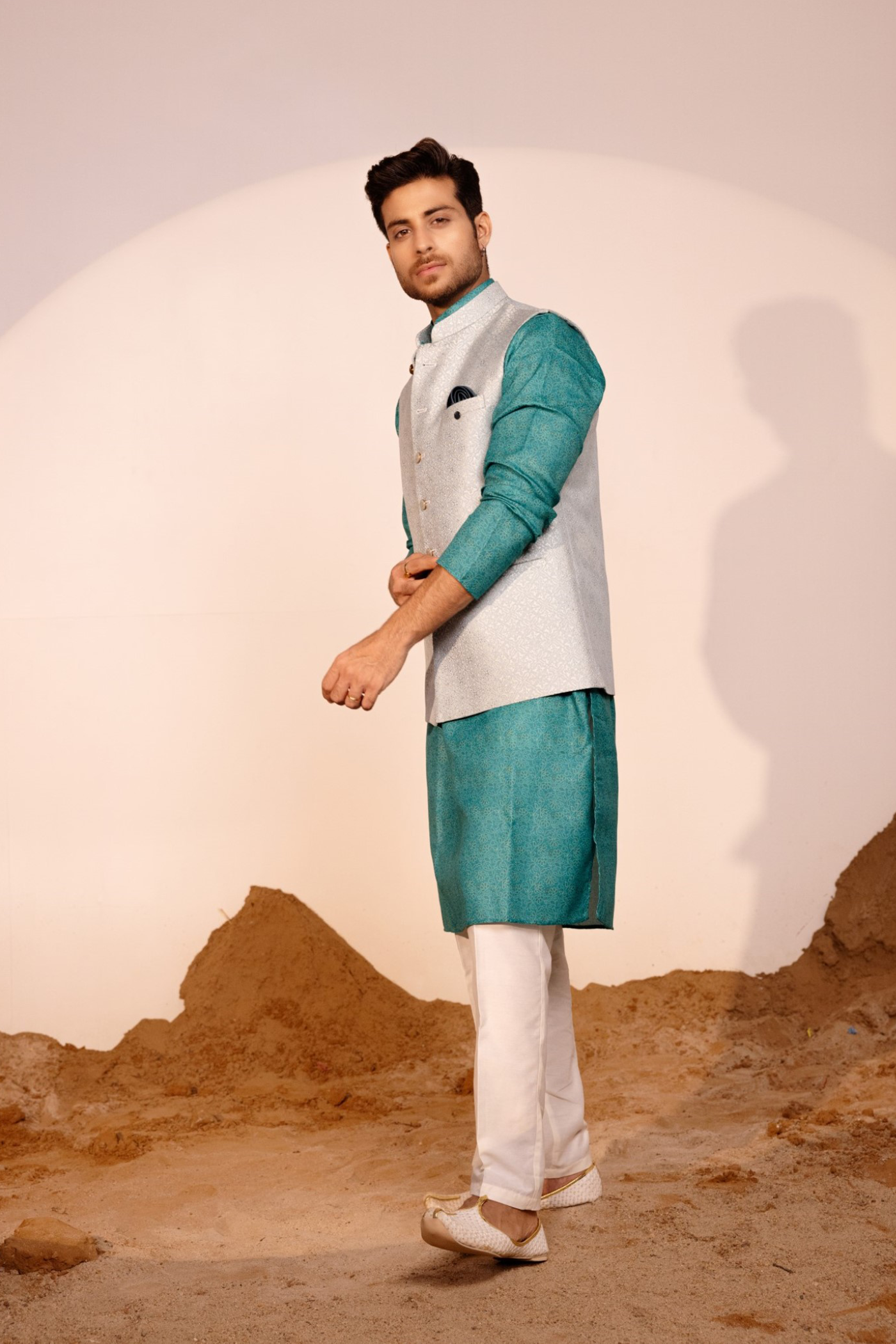 Rama Green Color Waist Coat For Men