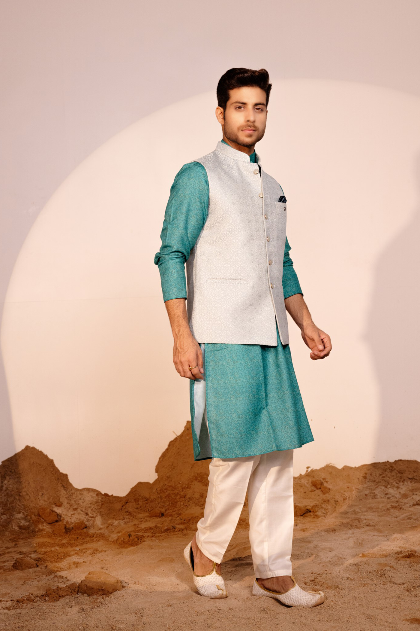 Rama Green Color Waist Coat For Men