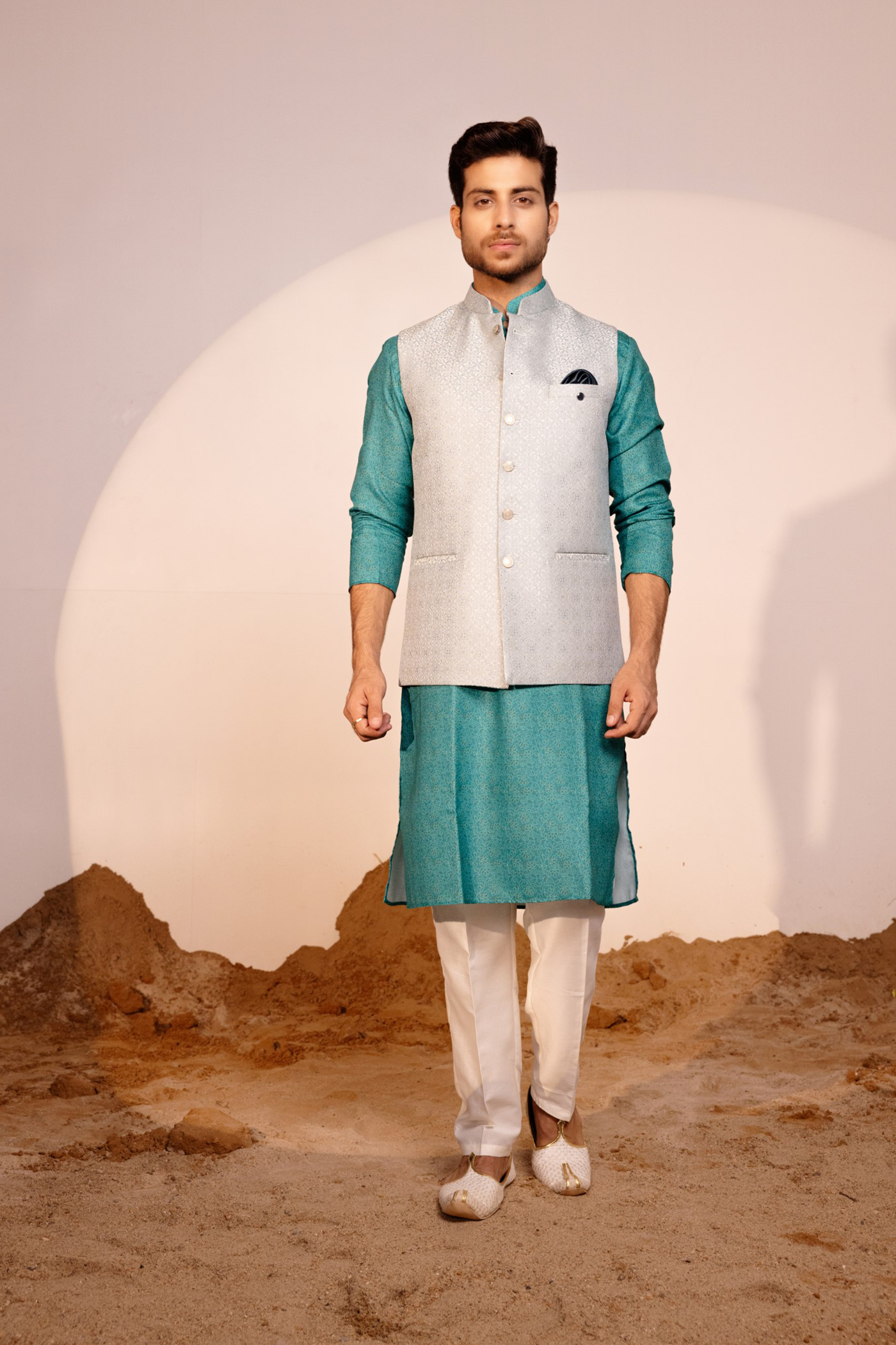 Rama Green Color Waist Coat For Men