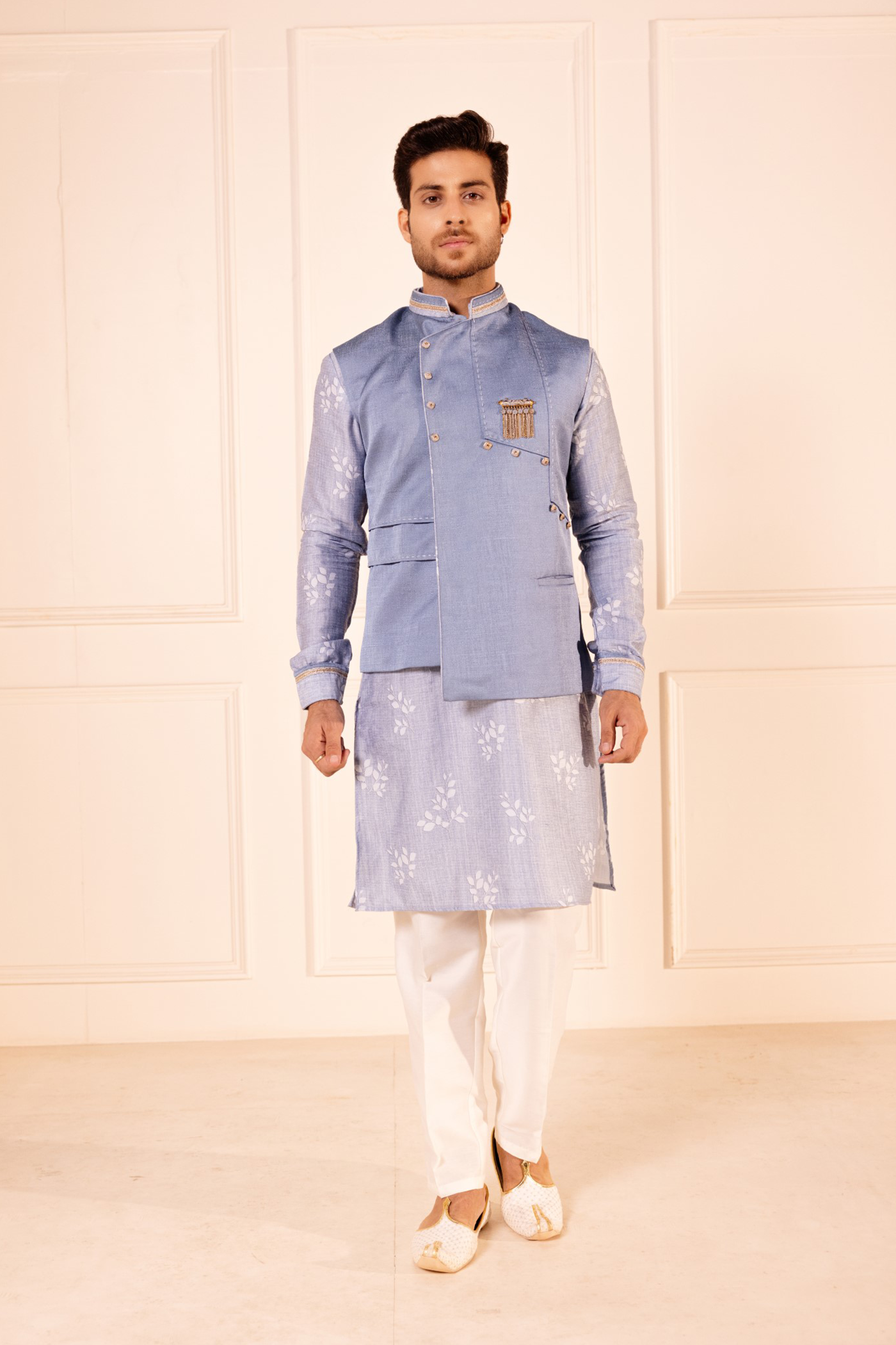 Sky Blue Plain Jodhpuri Jacket Kurta