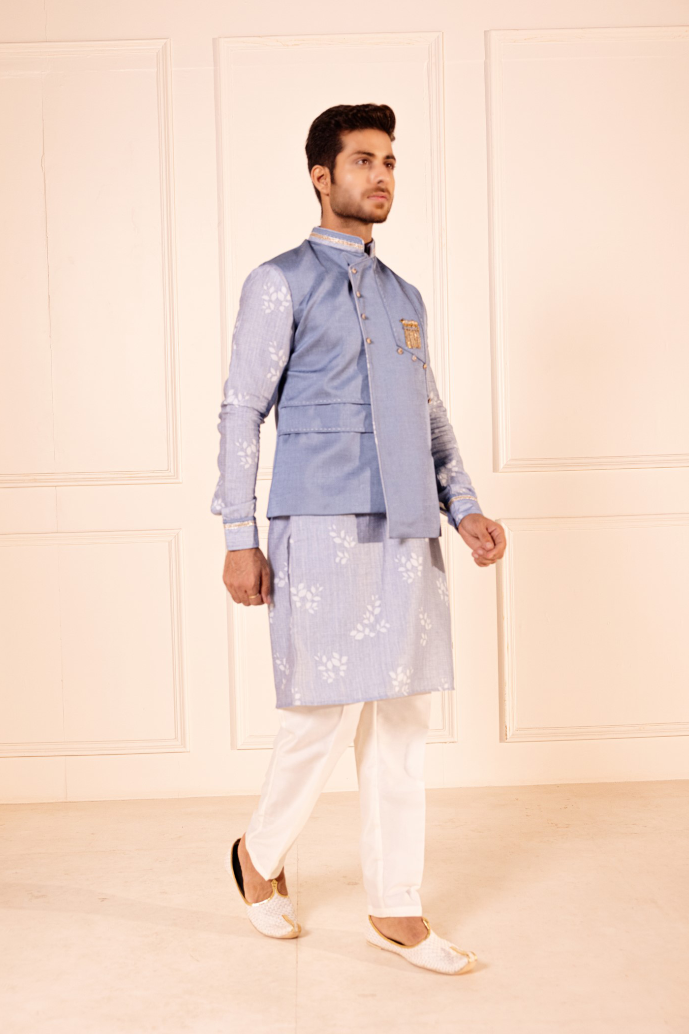 Sky Blue Plain Jodhpuri Jacket Kurta