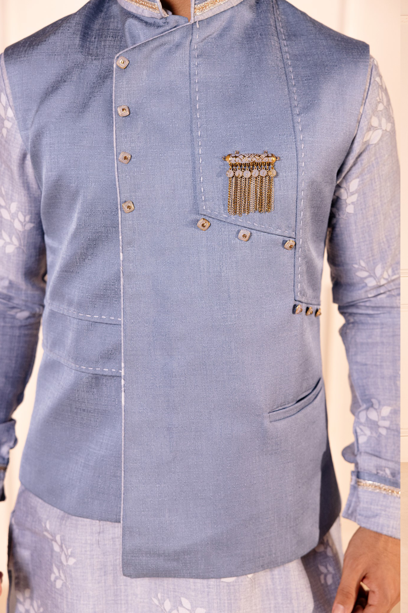 Sky Blue Plain Jodhpuri Jacket Kurta