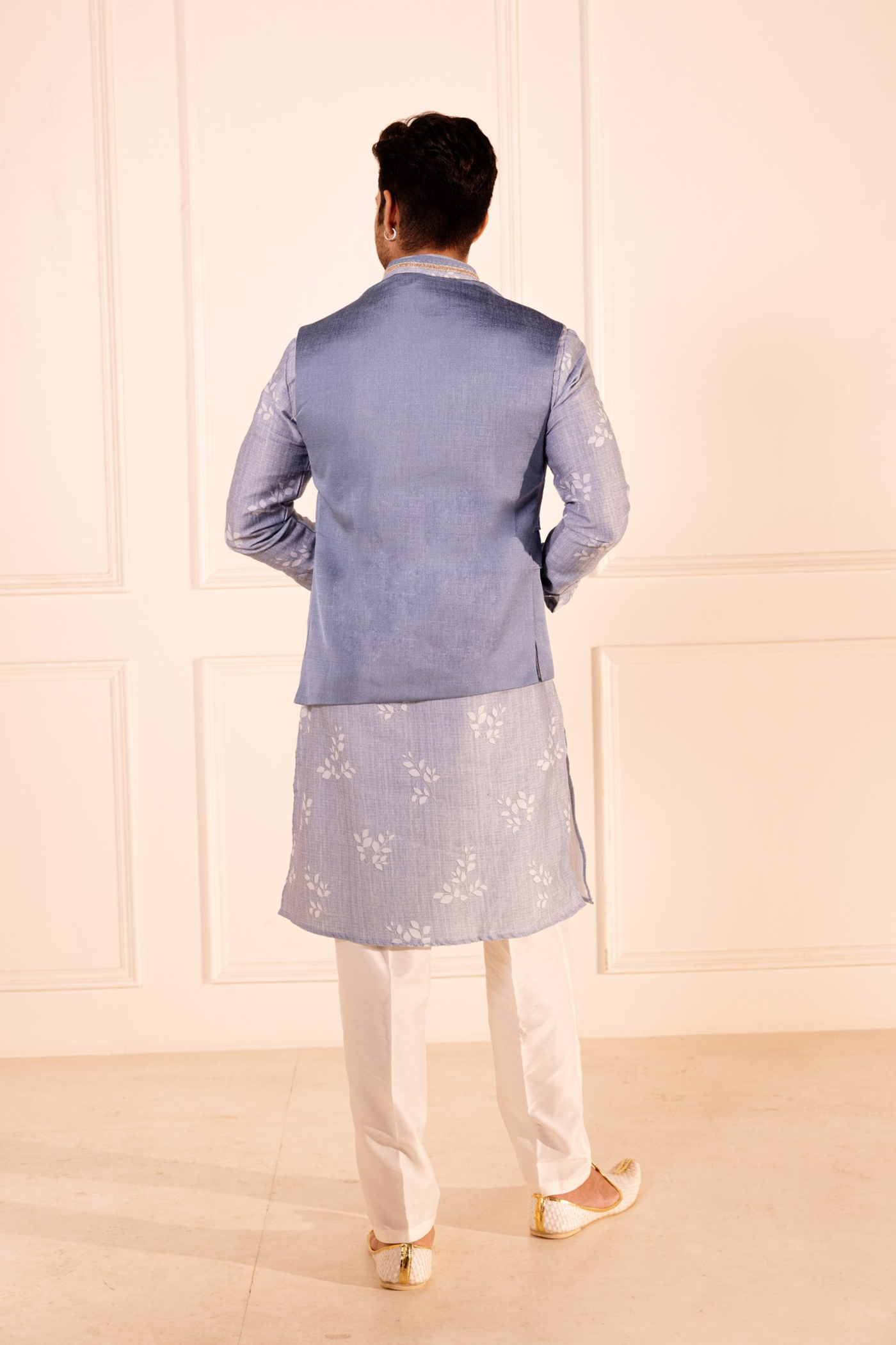 Sky Blue Plain Jodhpuri Jacket Kurta