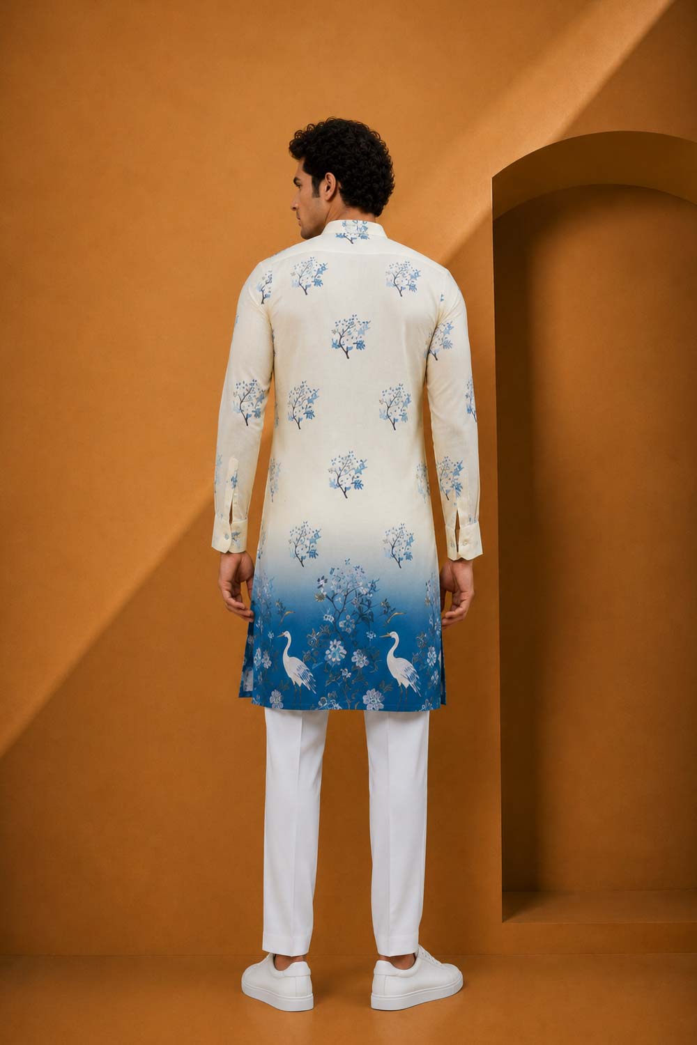 Blue Cotton Print Jodhpuri Designer Summer Suit for Men