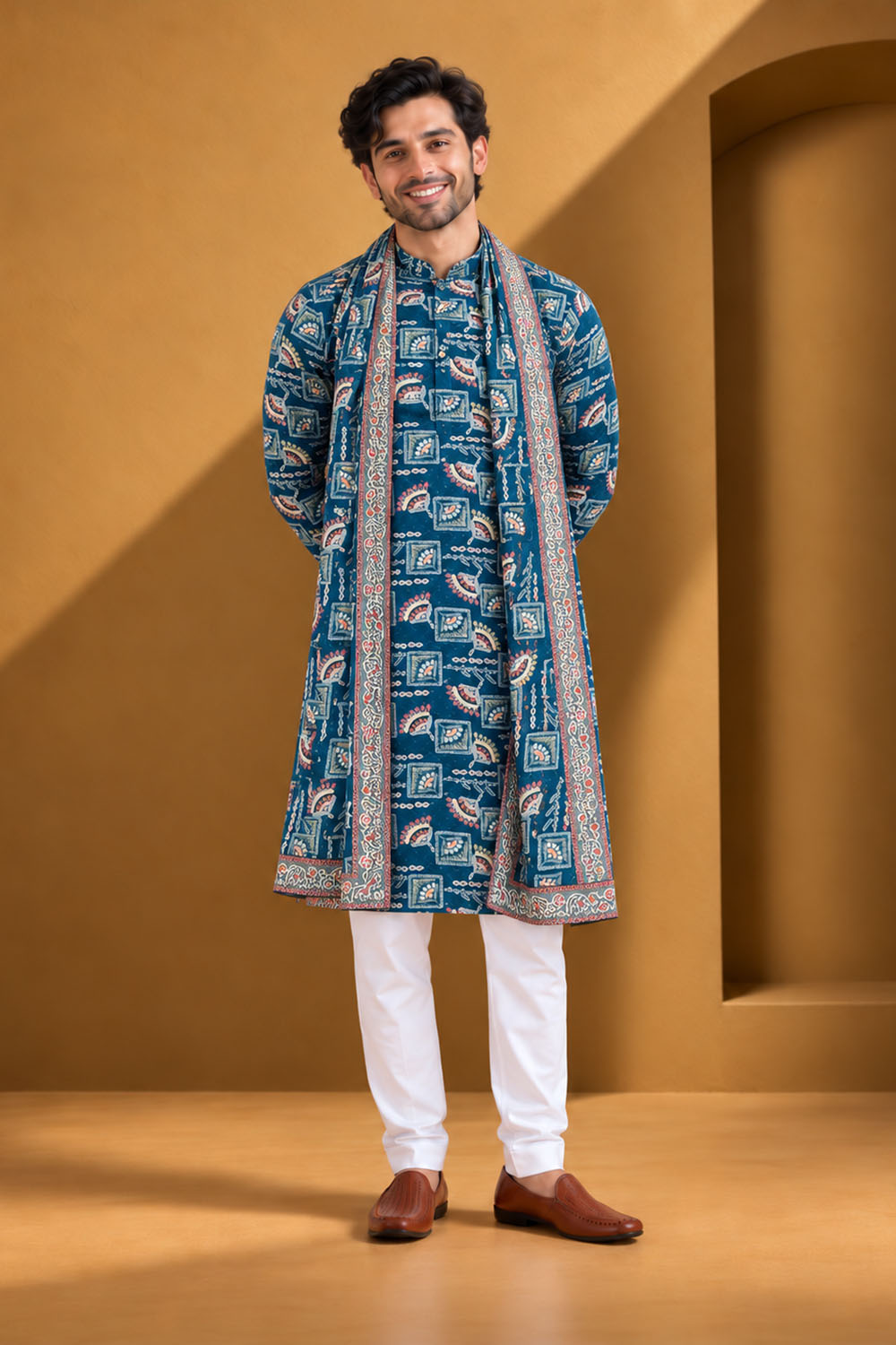 Party Wear Kurta Pajama in Ferozi Embroidery with Dupatta