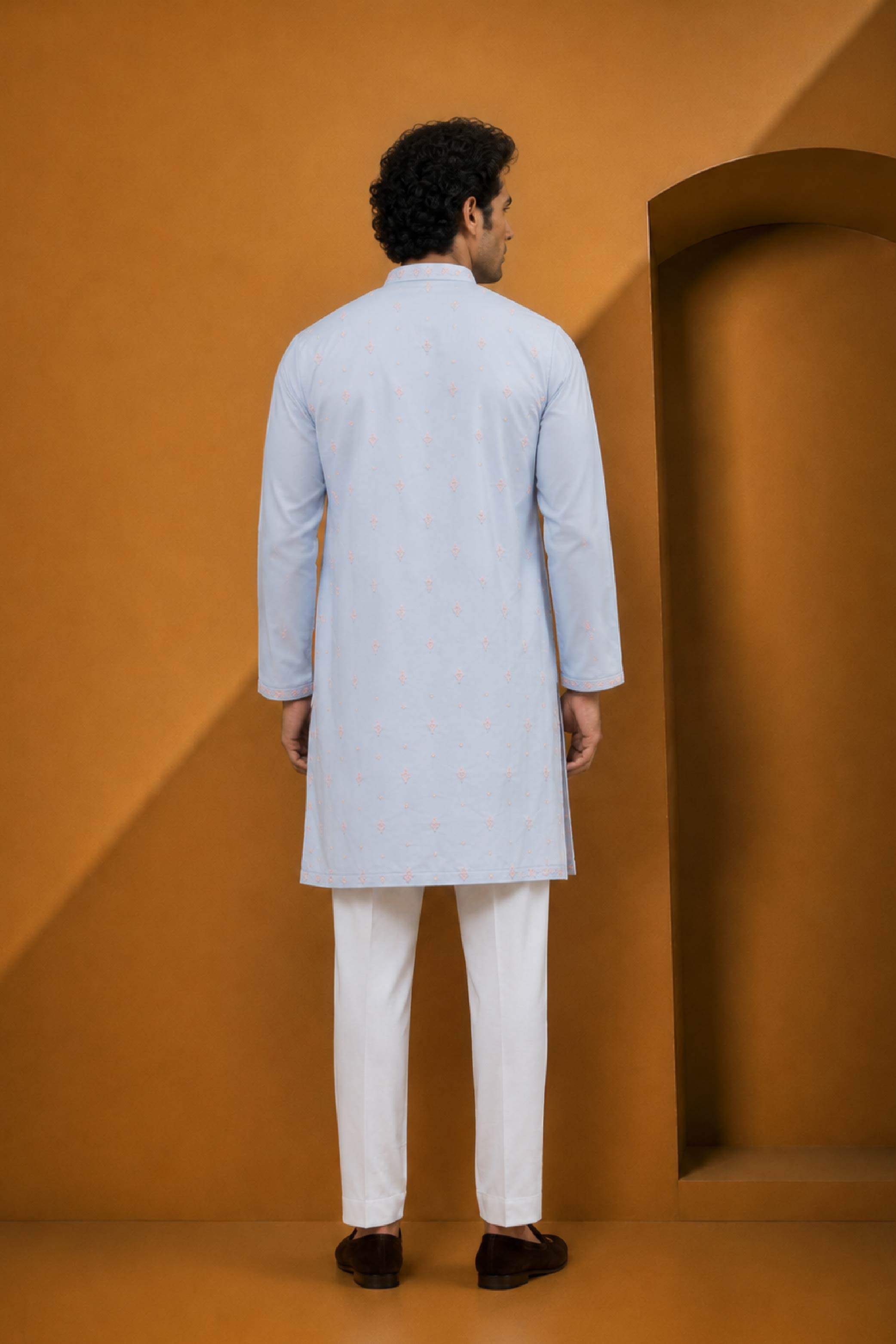 P Blue Silk Designer Kurta Pajama Set