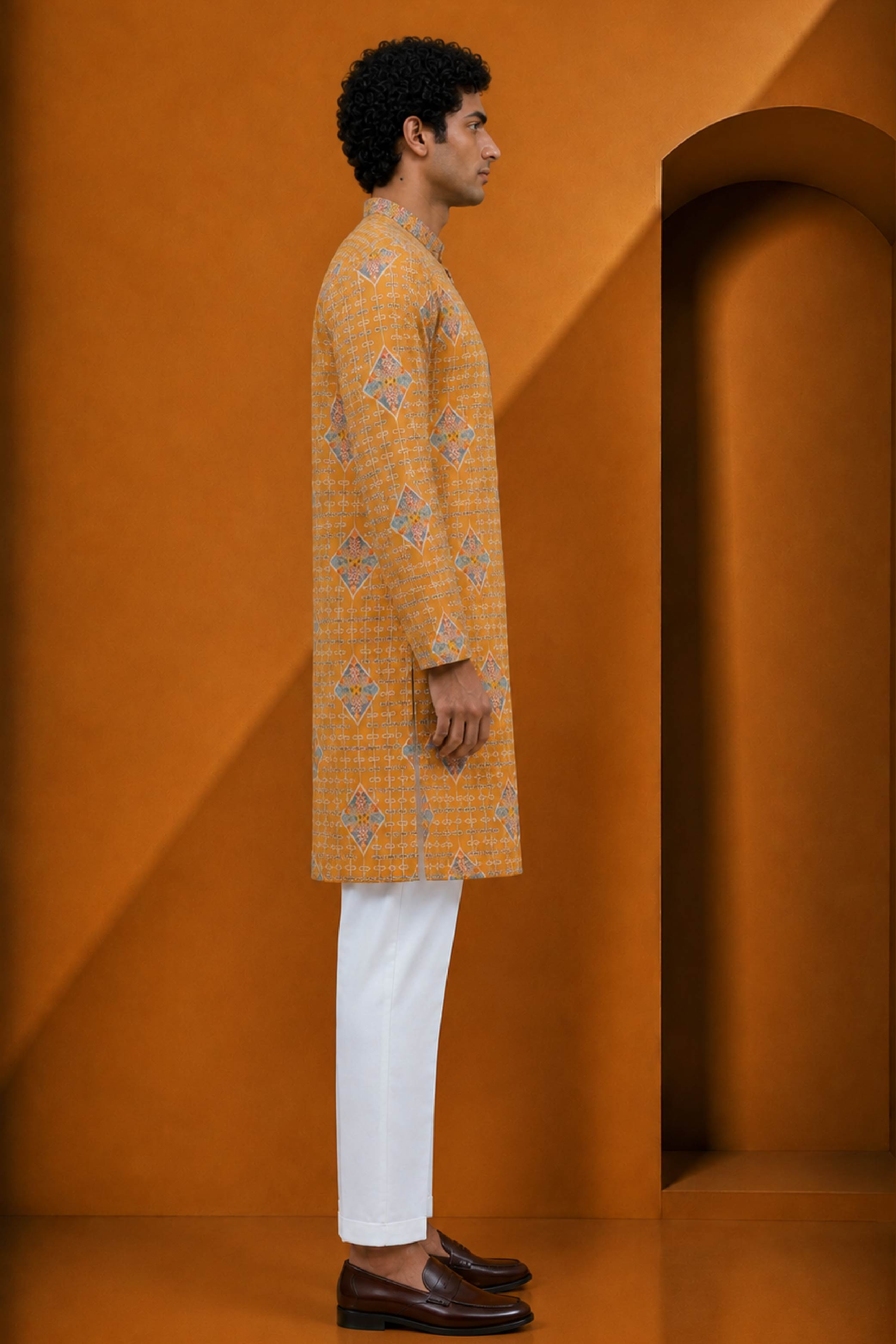 Golden Multi Silk Designer Kurta Pajama Set