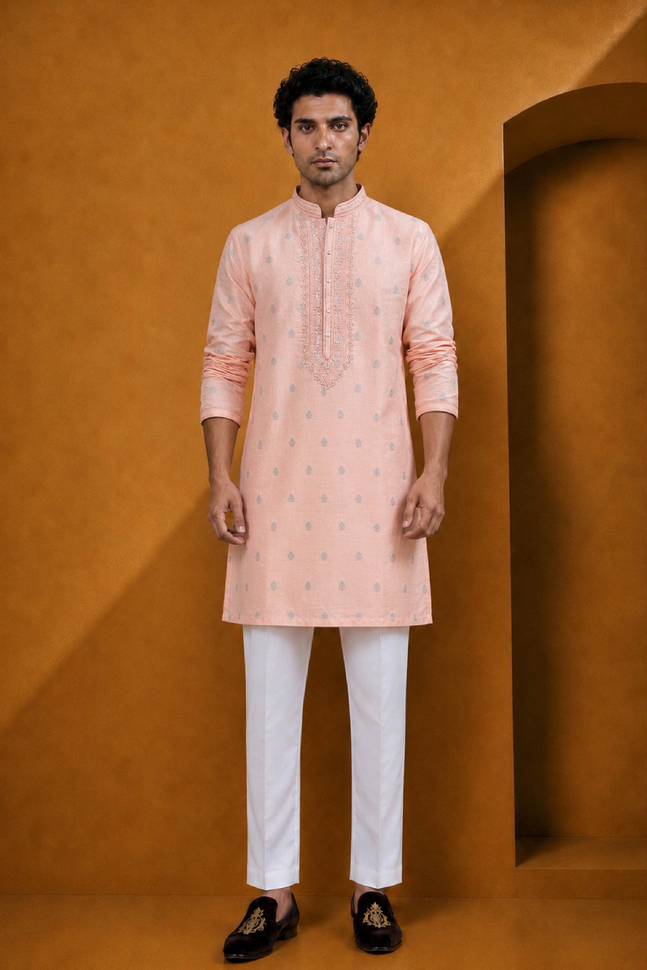 Pink Silk Designer Kurta Pajama Set