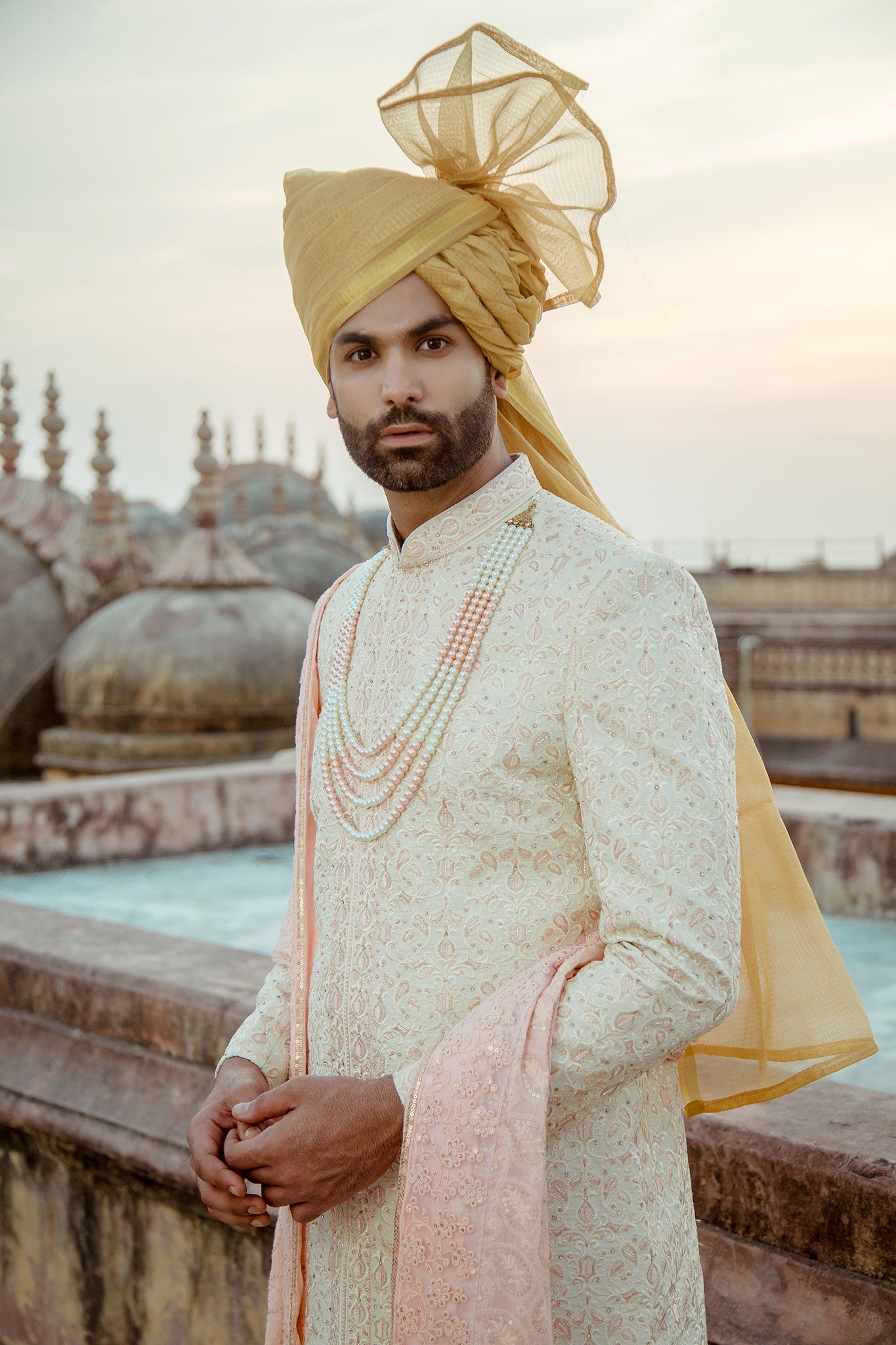 Cream Peach Colour Sherwani for Men