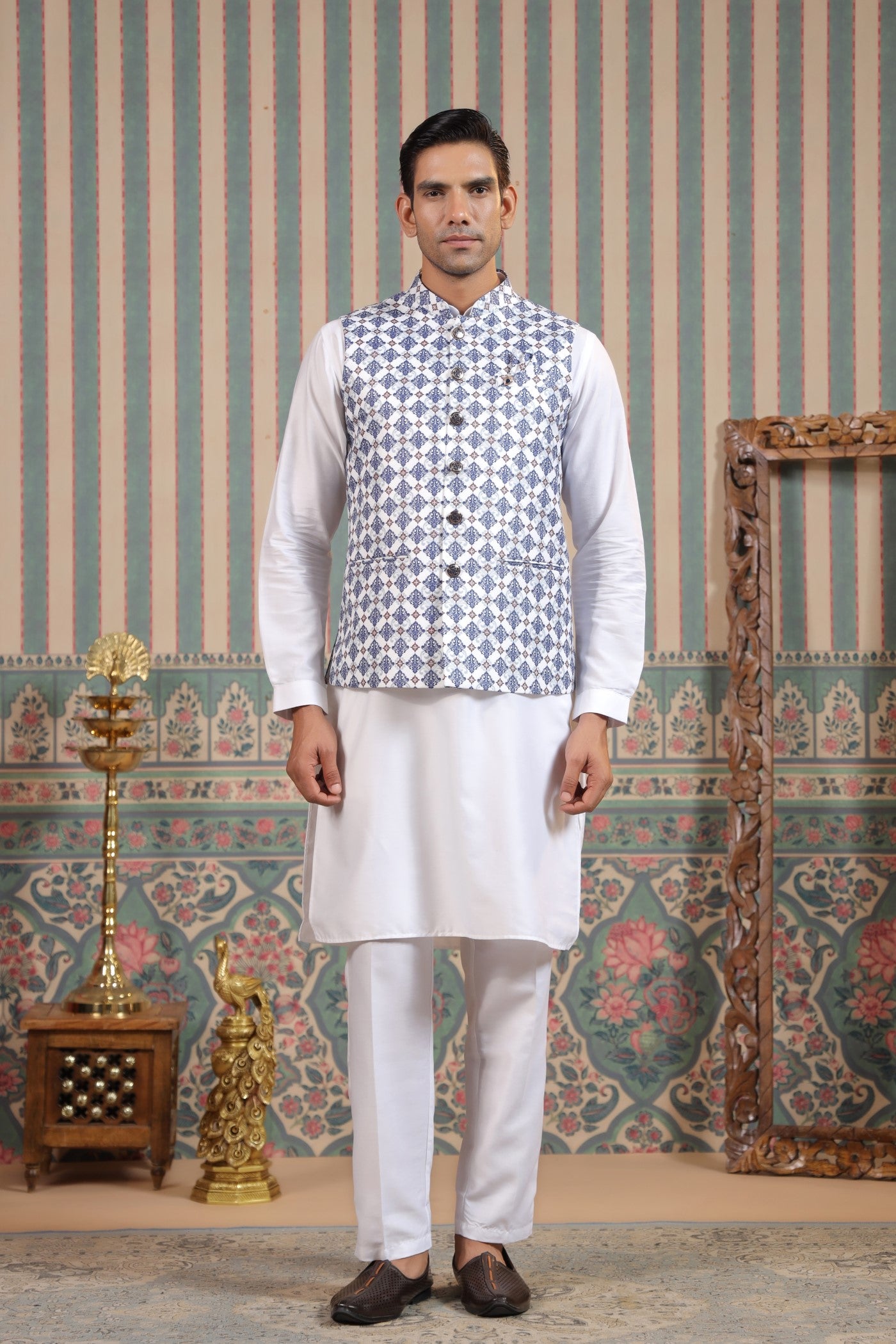 Buy Premium Blue Color Printed Waist Coat For Men Online Cityvibes