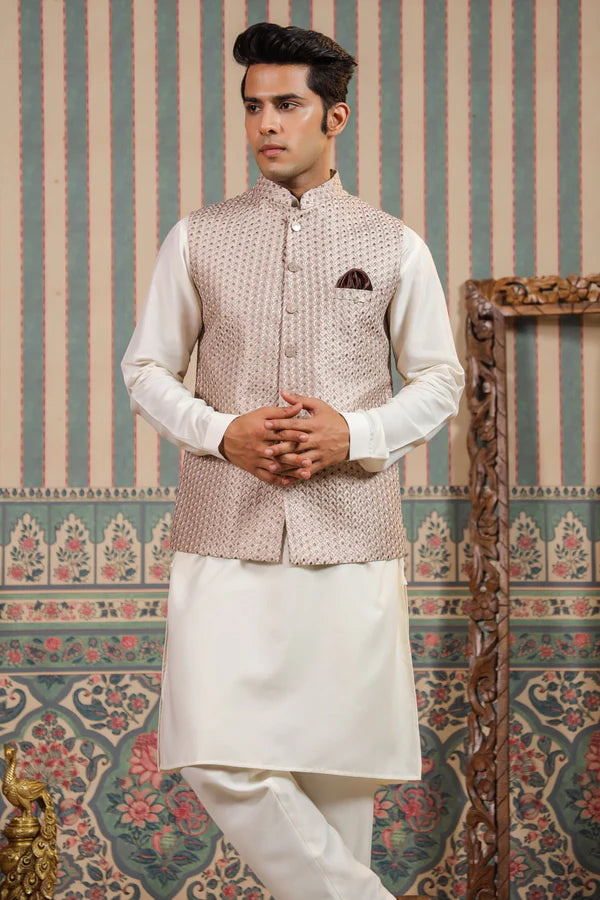 Rama Green Embroidery Waist Coat For Men