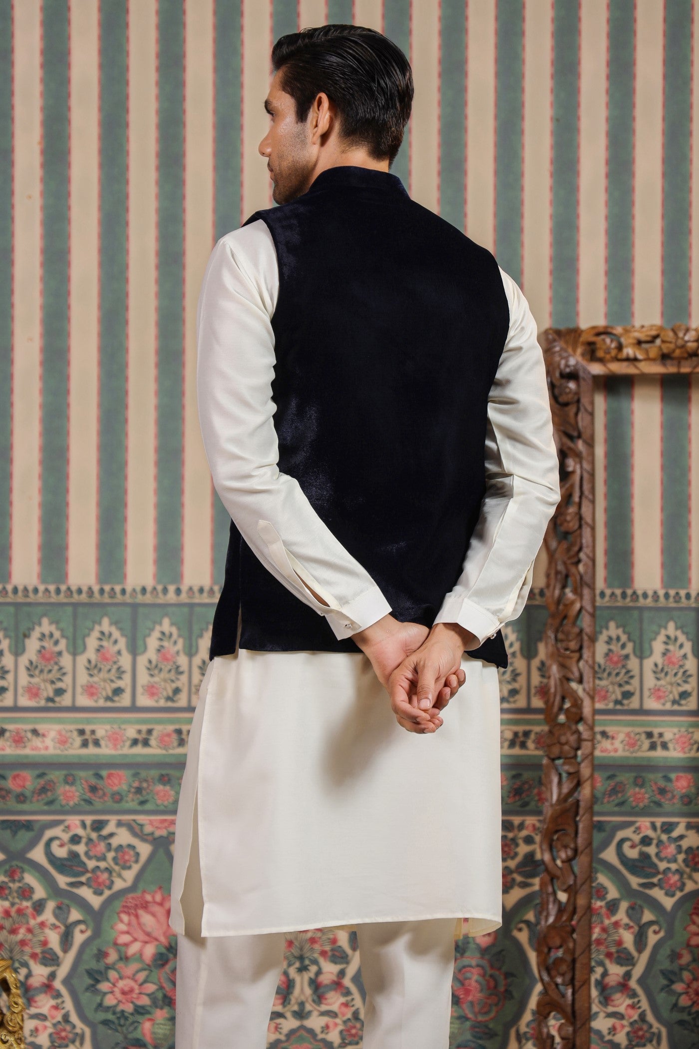 Navy Color Velvet Waist Coat For Men
