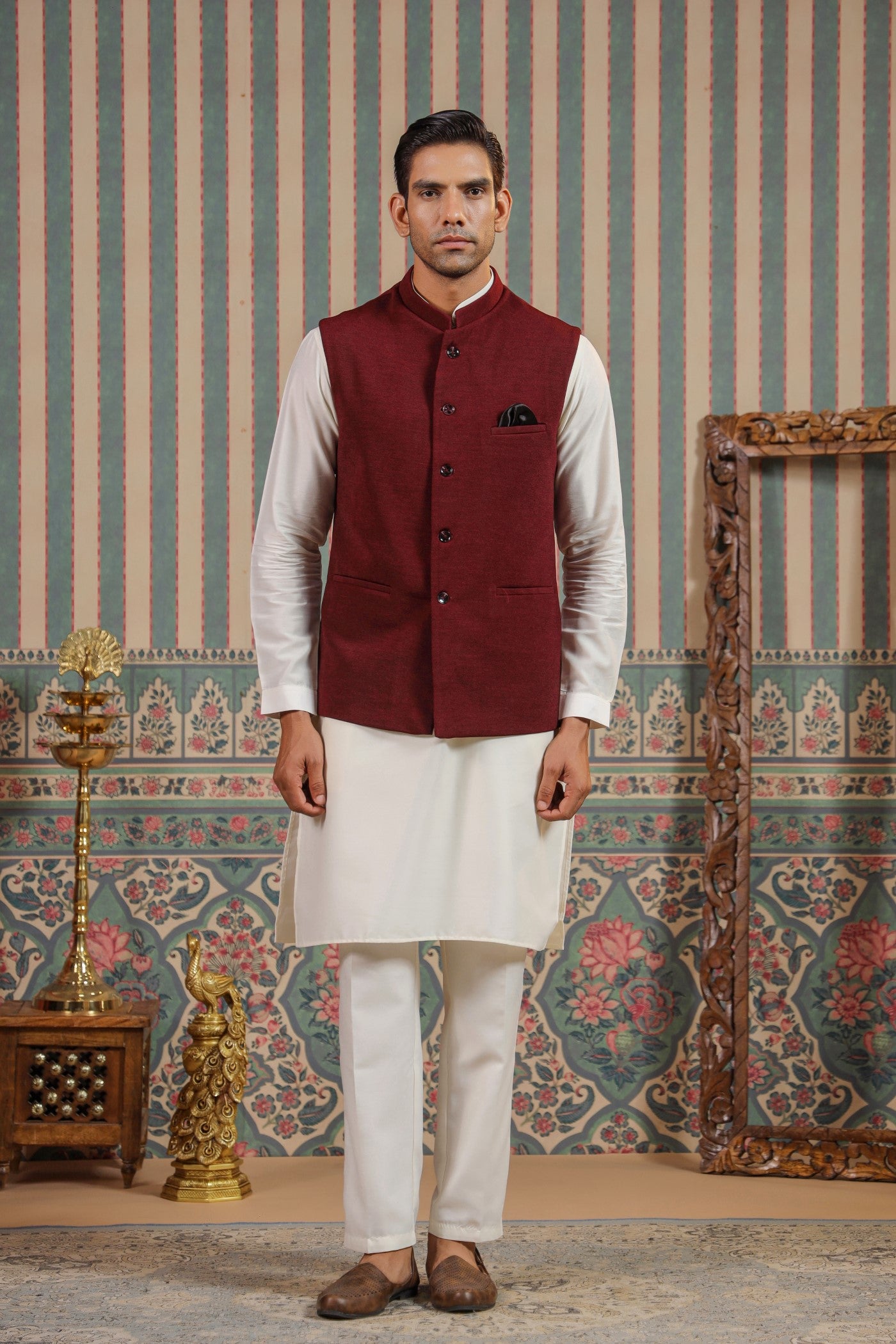 Red New Coat Design For Man Wine Color Plain Waist Coat For Men