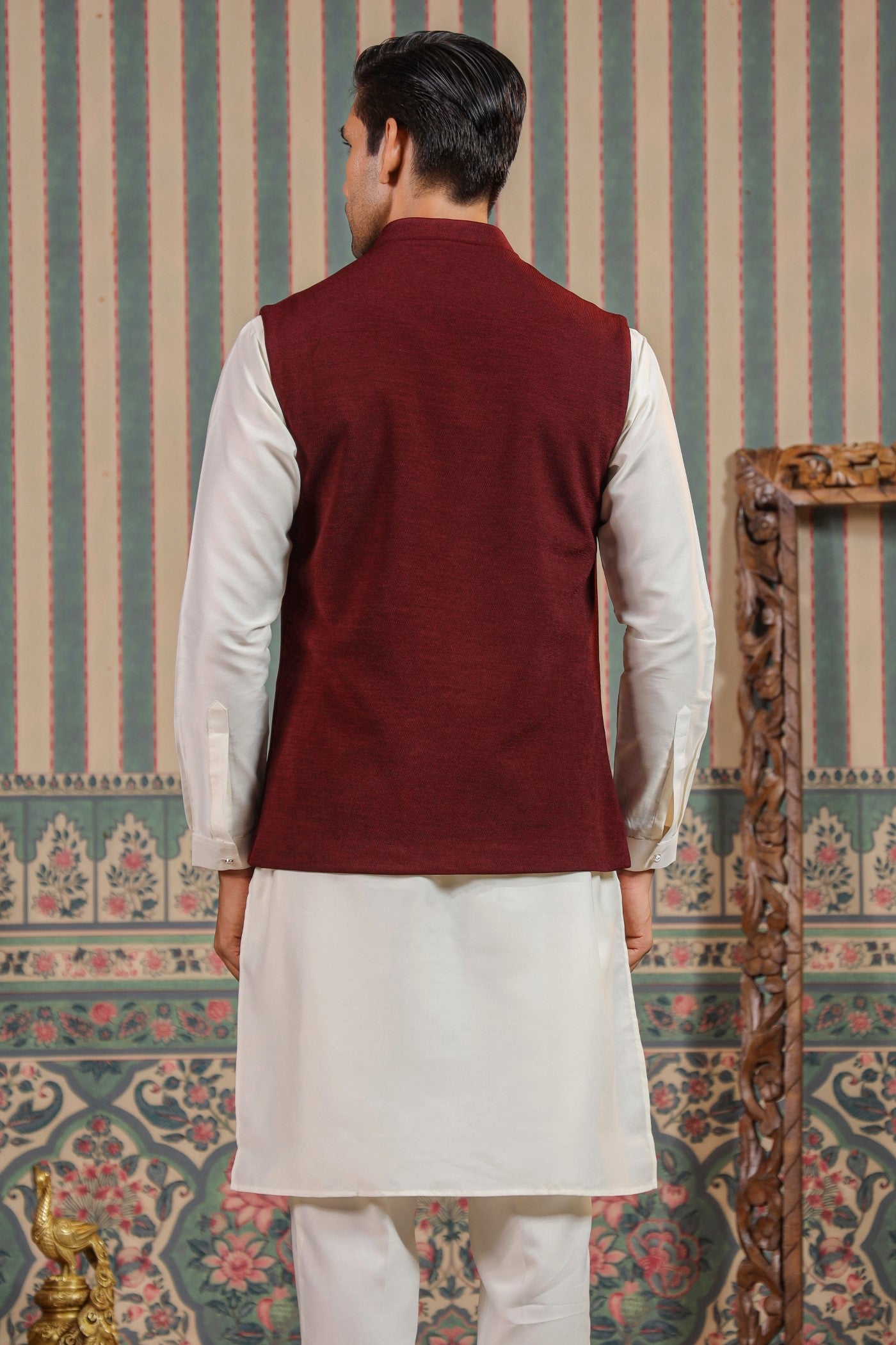 Wine Color Plain Waist Coat For Men