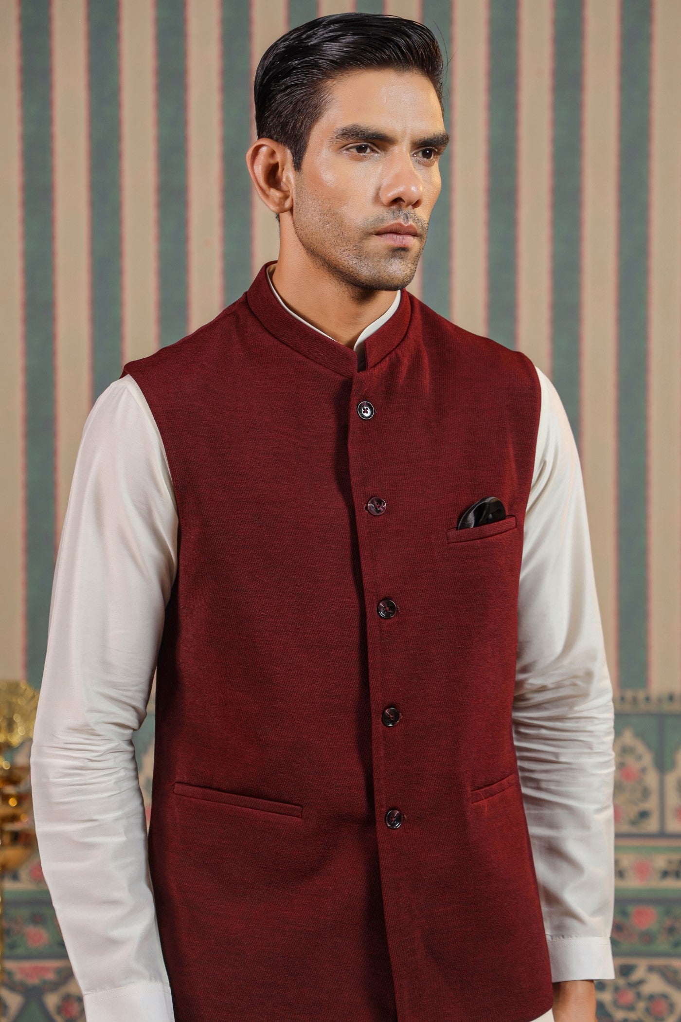 Wine Color Plain Waist Coat For Men