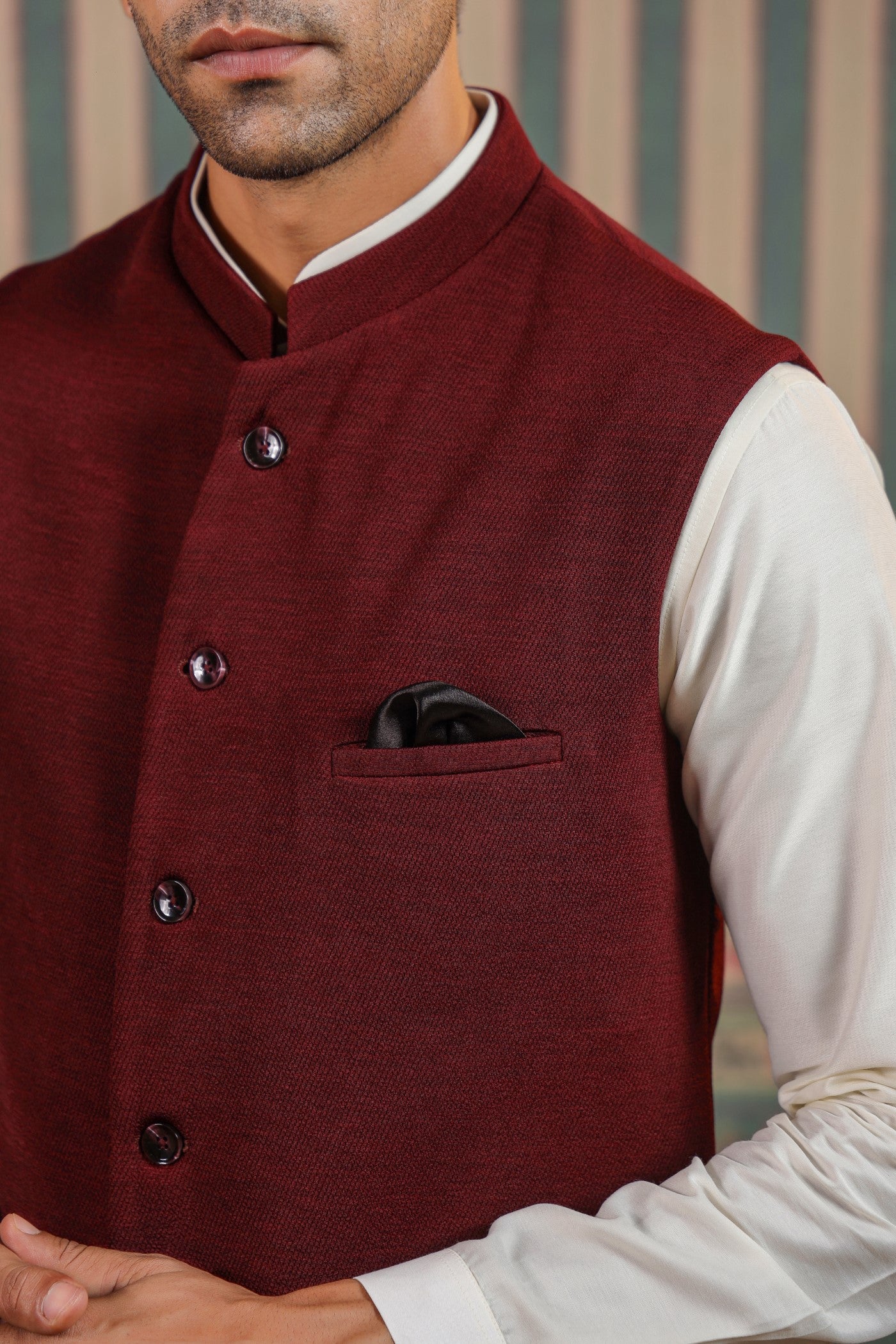 Wine Color Plain Waist Coat For Men