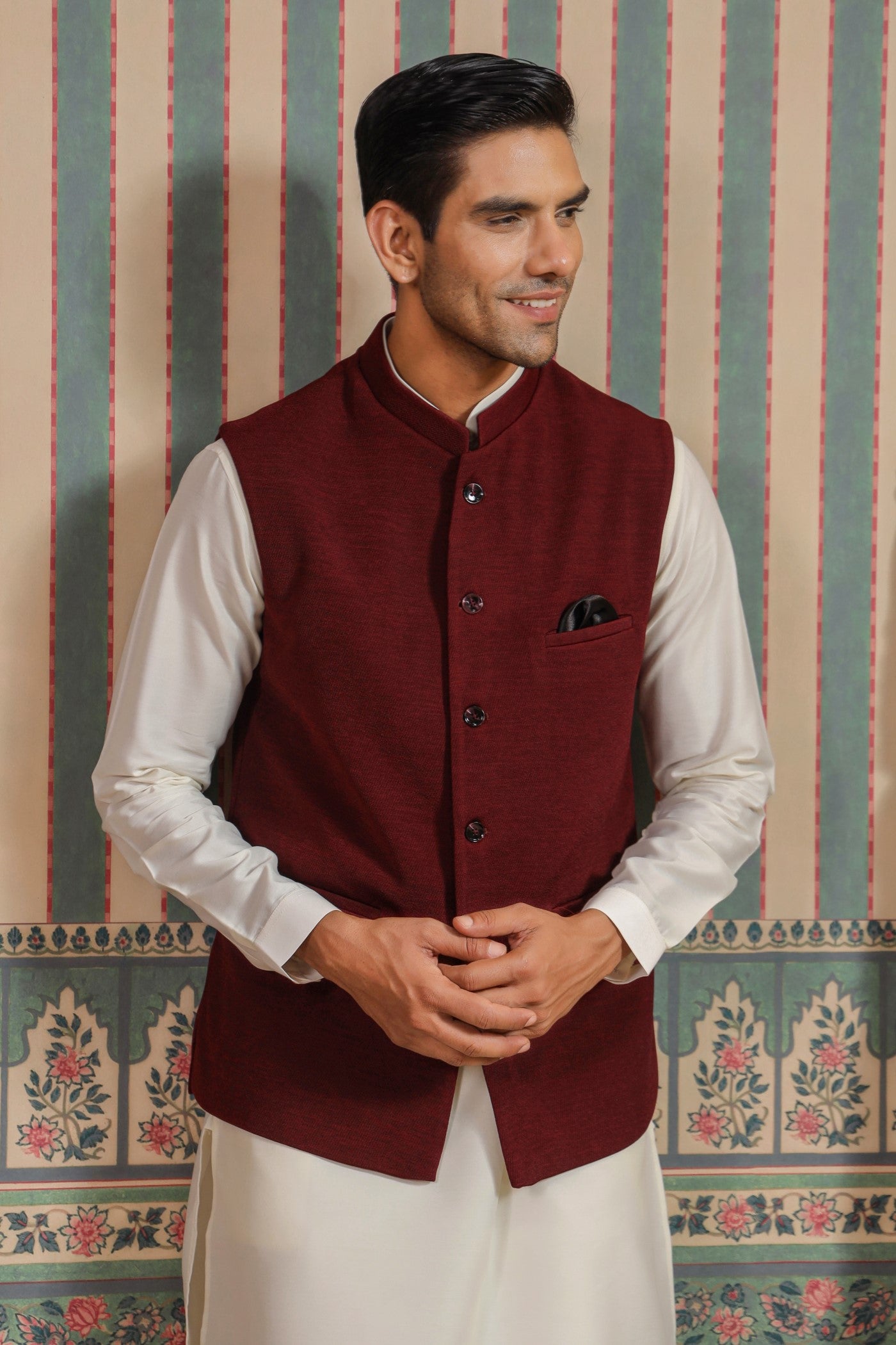 Wine Color Plain Waist Coat For Men