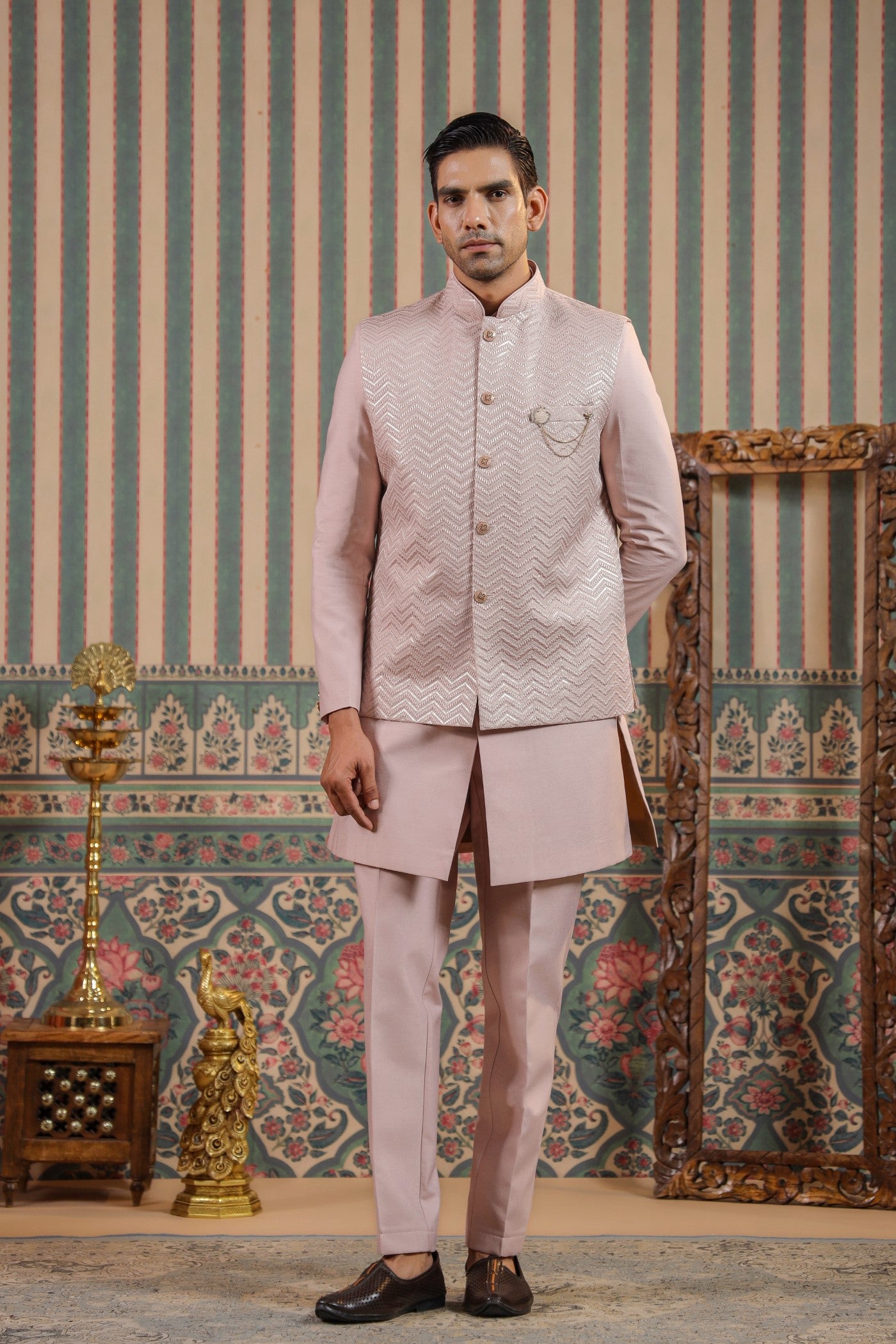 Indo Western Embroidery Jacket Kurta For Men