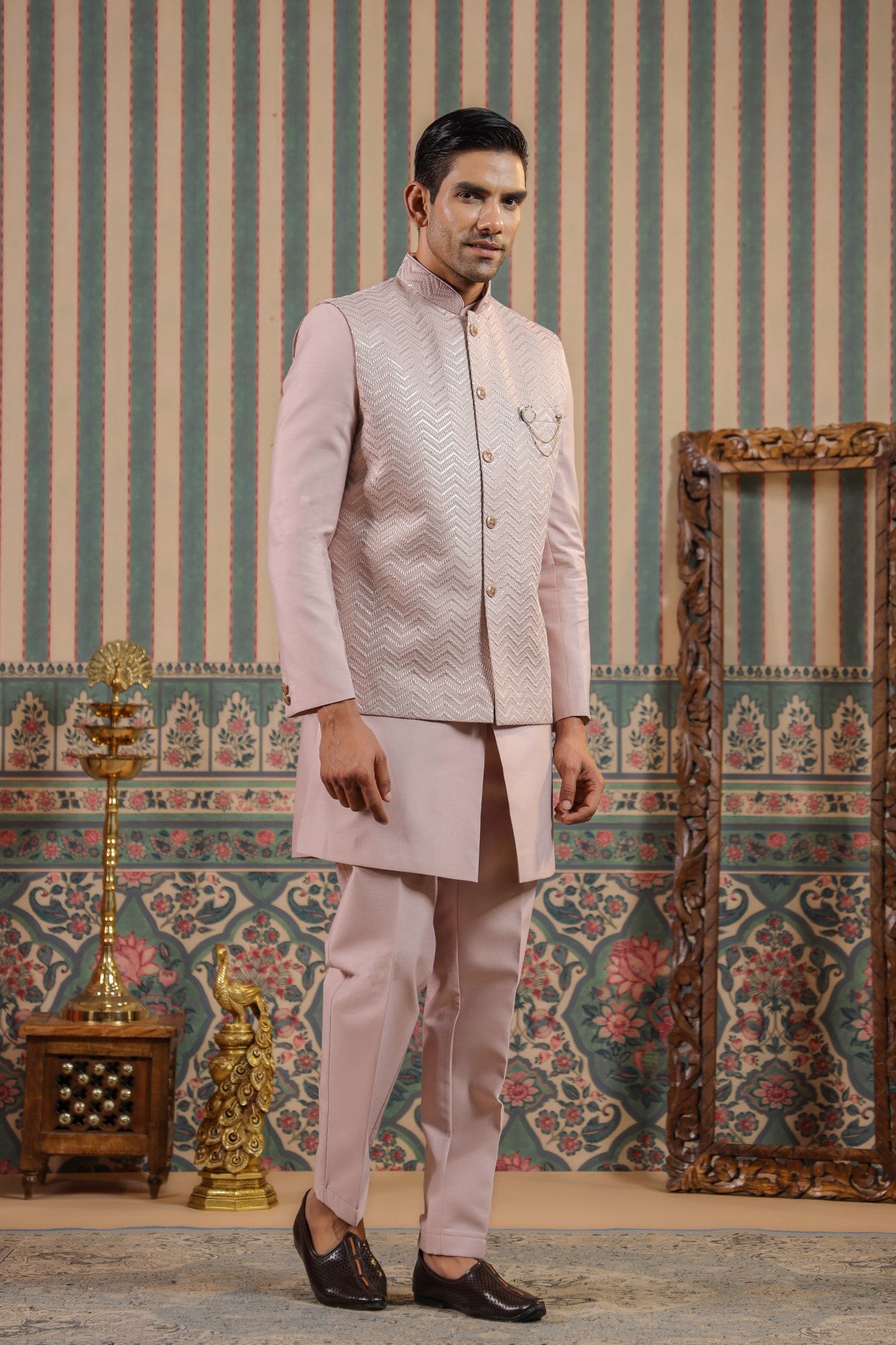 Indo Western Embroidery Jacket Kurta For Men