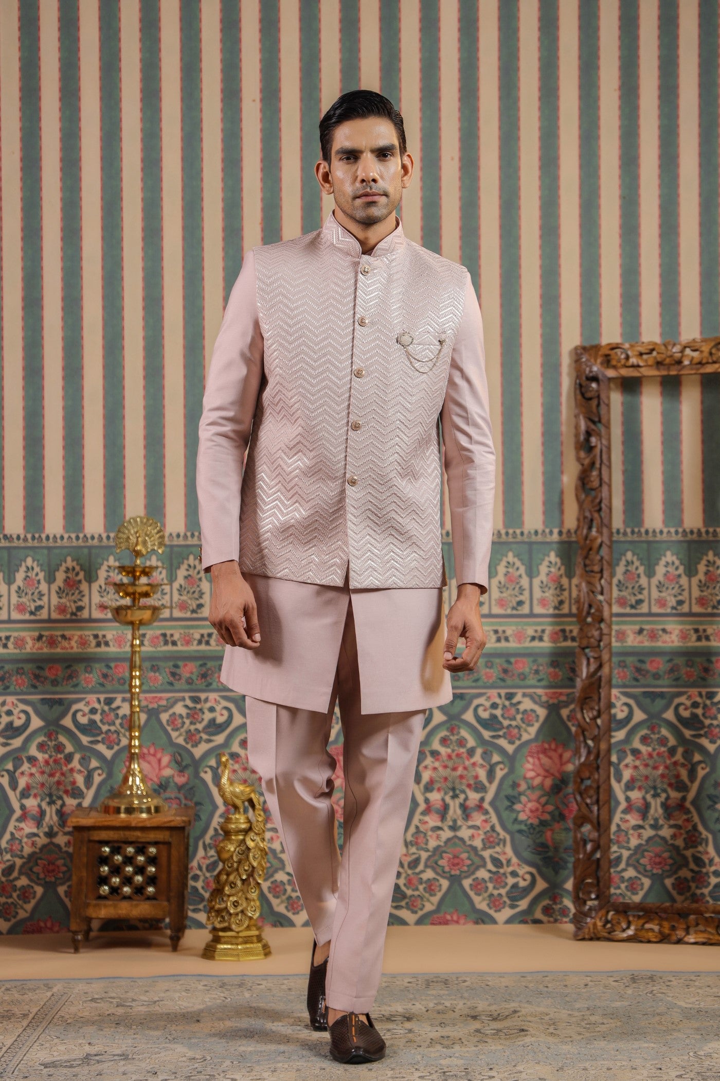 Indo Western Embroidery Jacket Kurta For Men