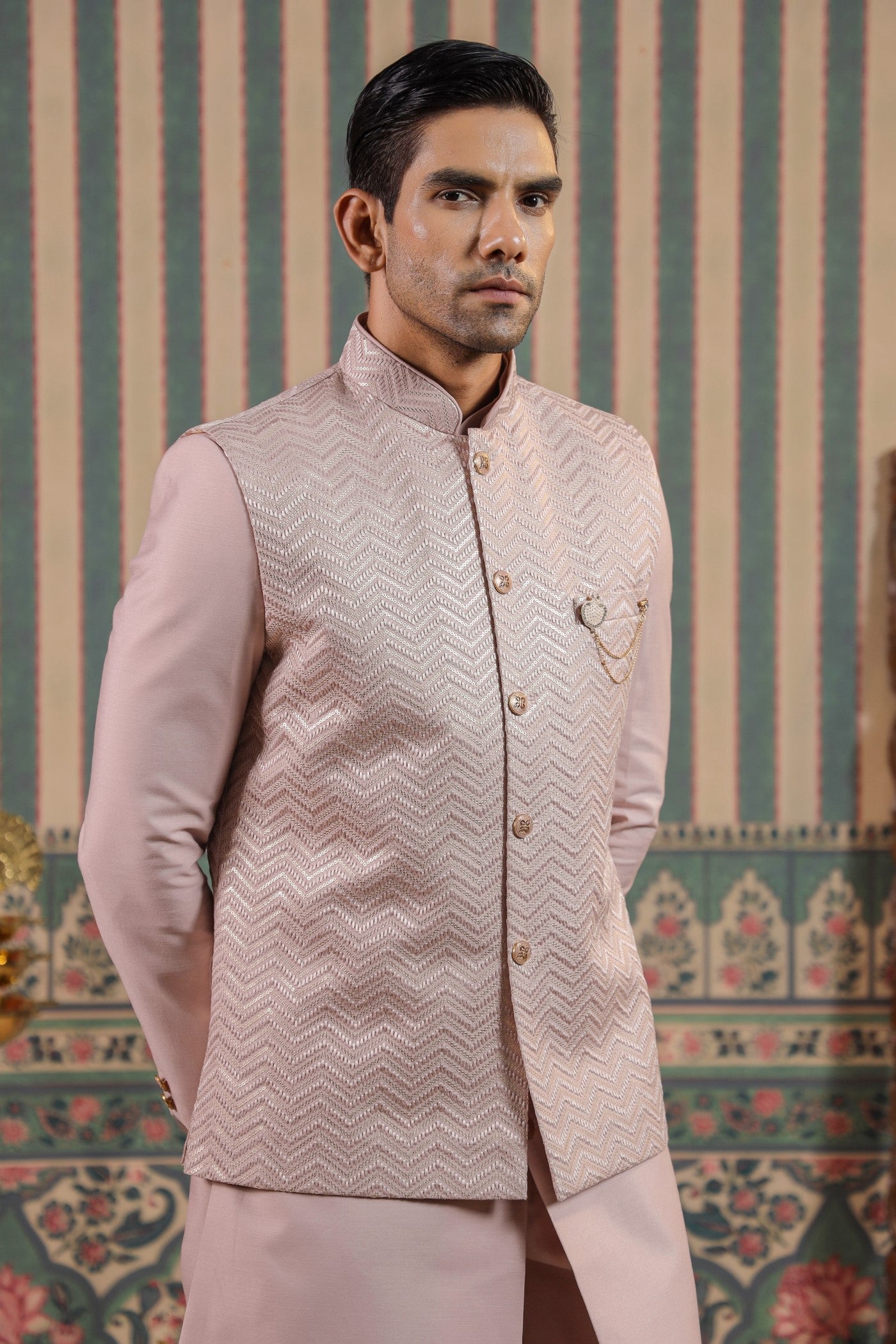 Indo Western Embroidery Jacket Kurta For Men