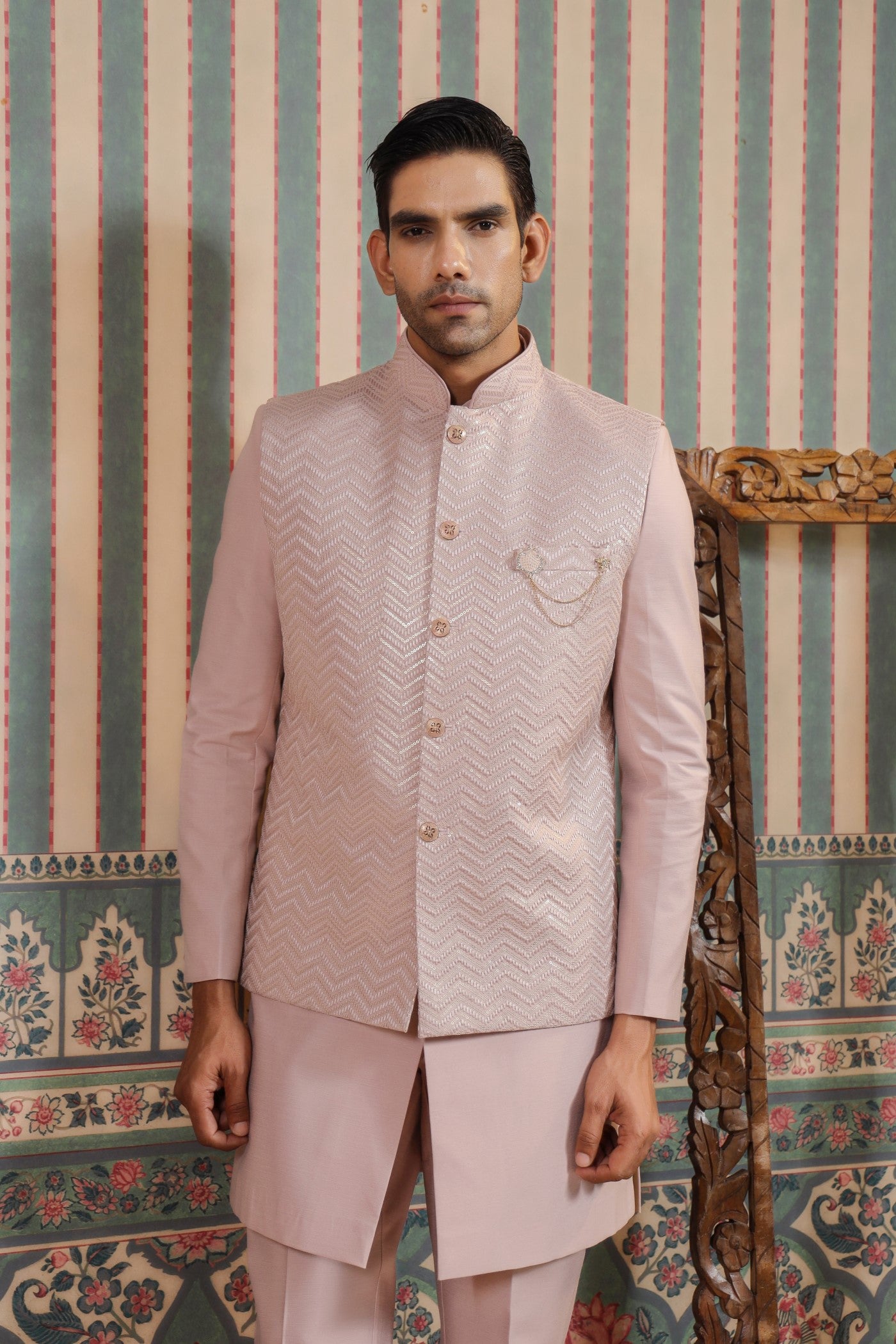 Indo Western Embroidery Jacket Kurta For Men